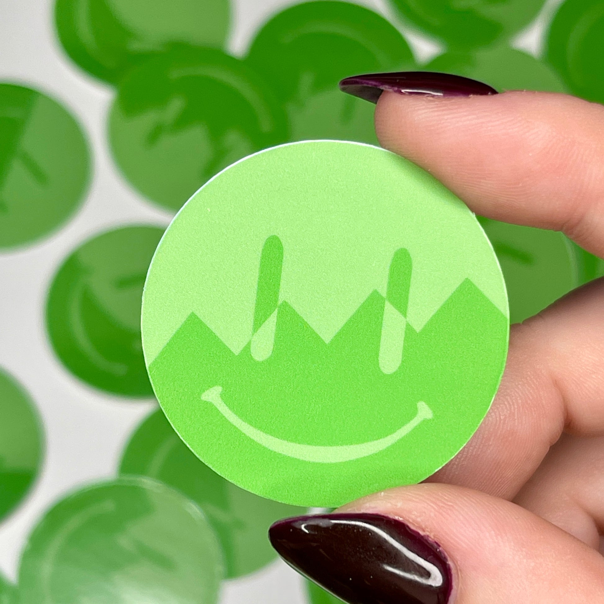 Green ZigZag Split Smiley – Glossy Vinyl Sticker