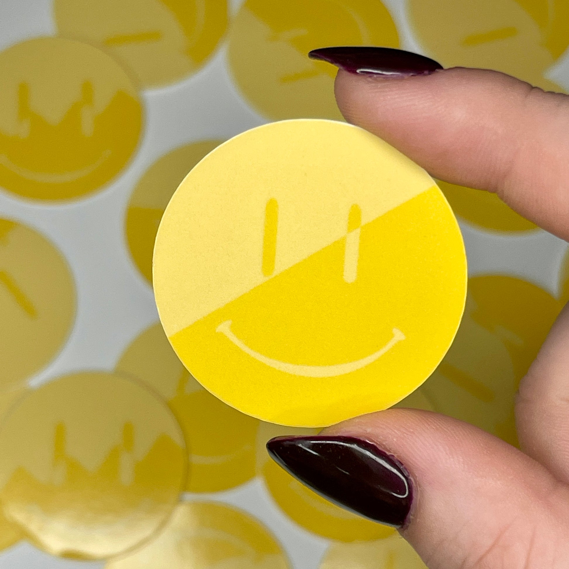 Yellow Split Smiley - Glossy Vinyl Sticker