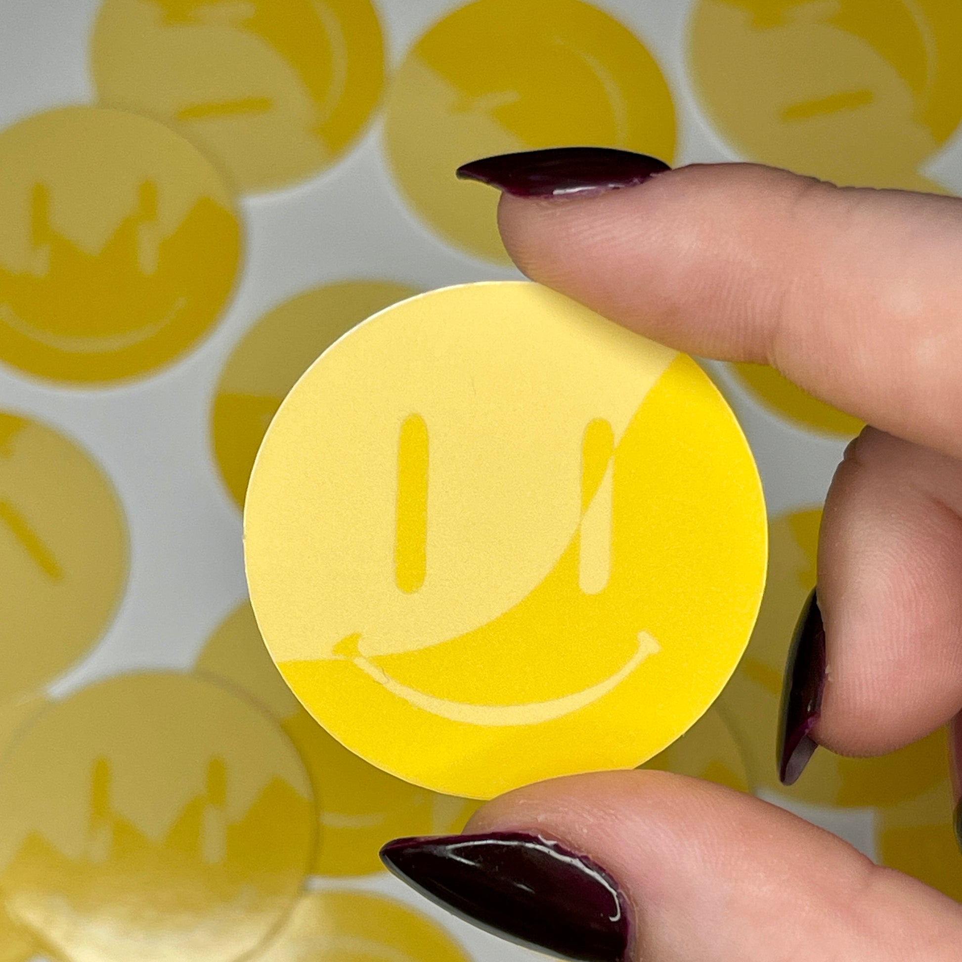 Yellow Wavy Split Smiley - Glossy Vinyl Sticker