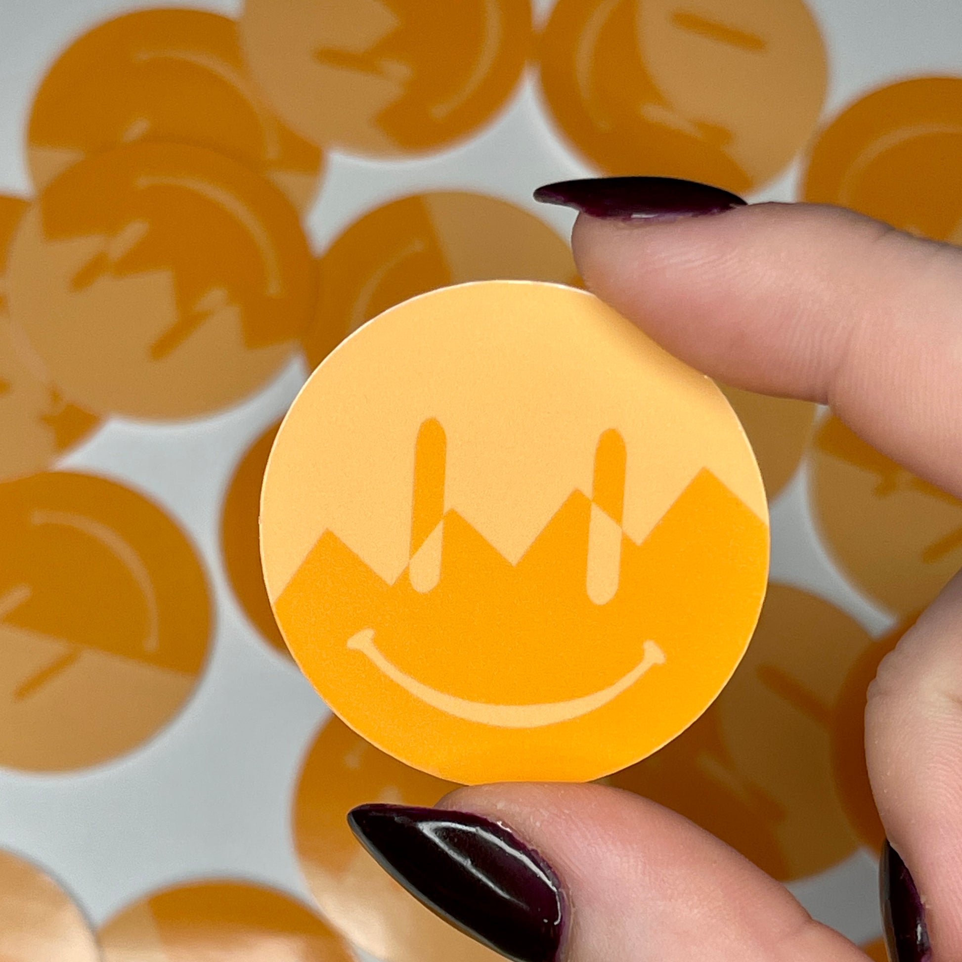 Orange ZigZag Split Smiley – Glossy Vinyl Sticker