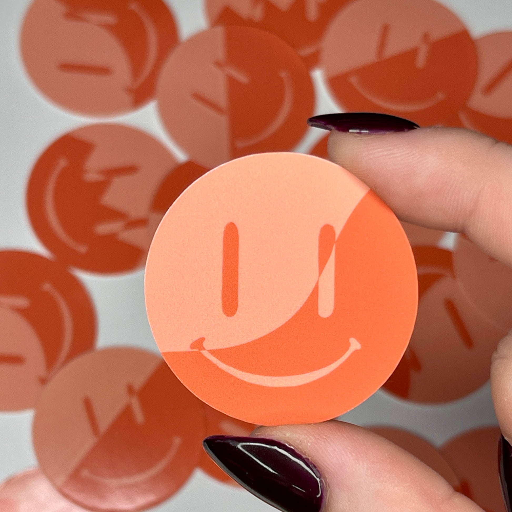 Red Wavy Split Smiley - Glossy Vinyl Sticker