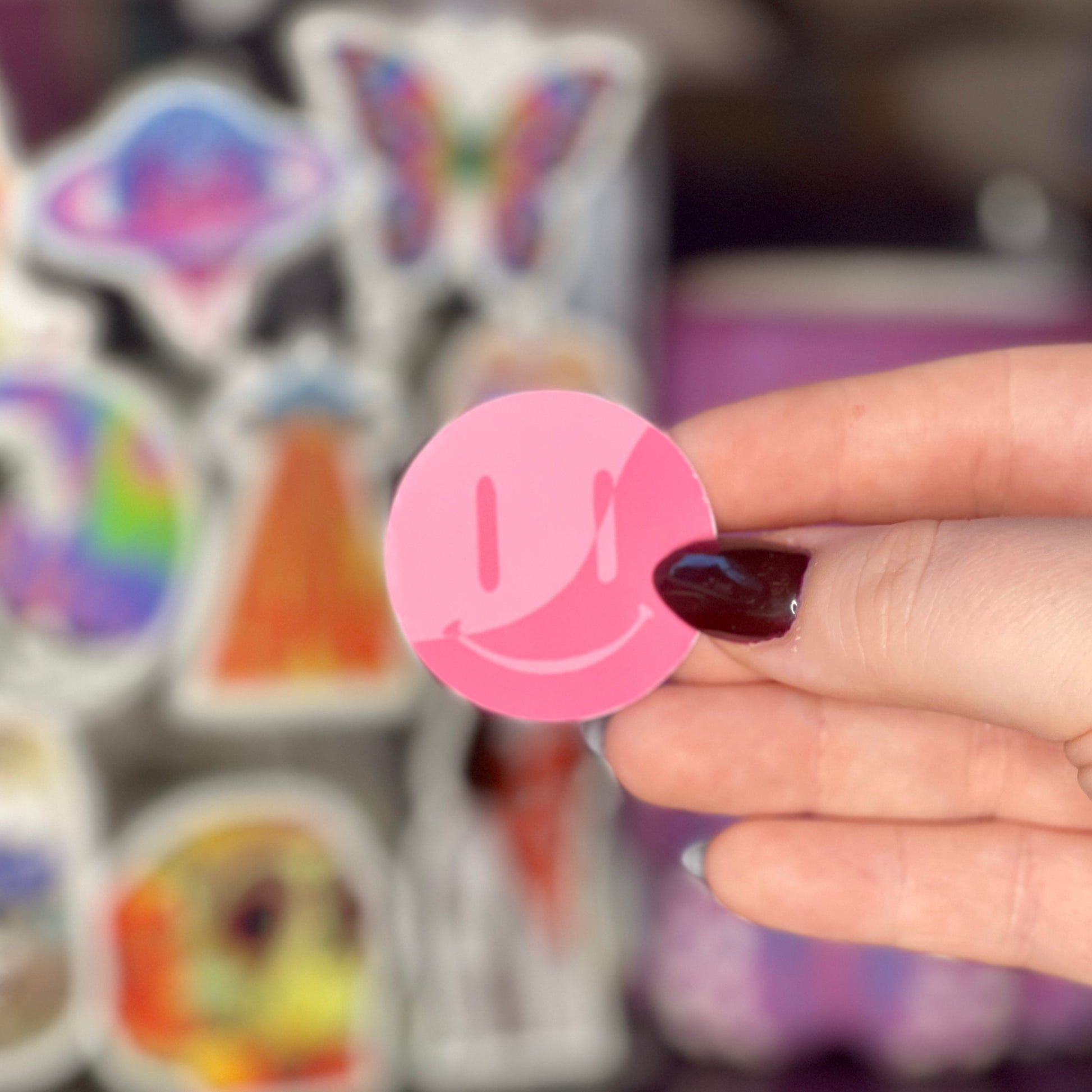 Pink Wavy Split Smiley - Glossy Vinyl Sticker