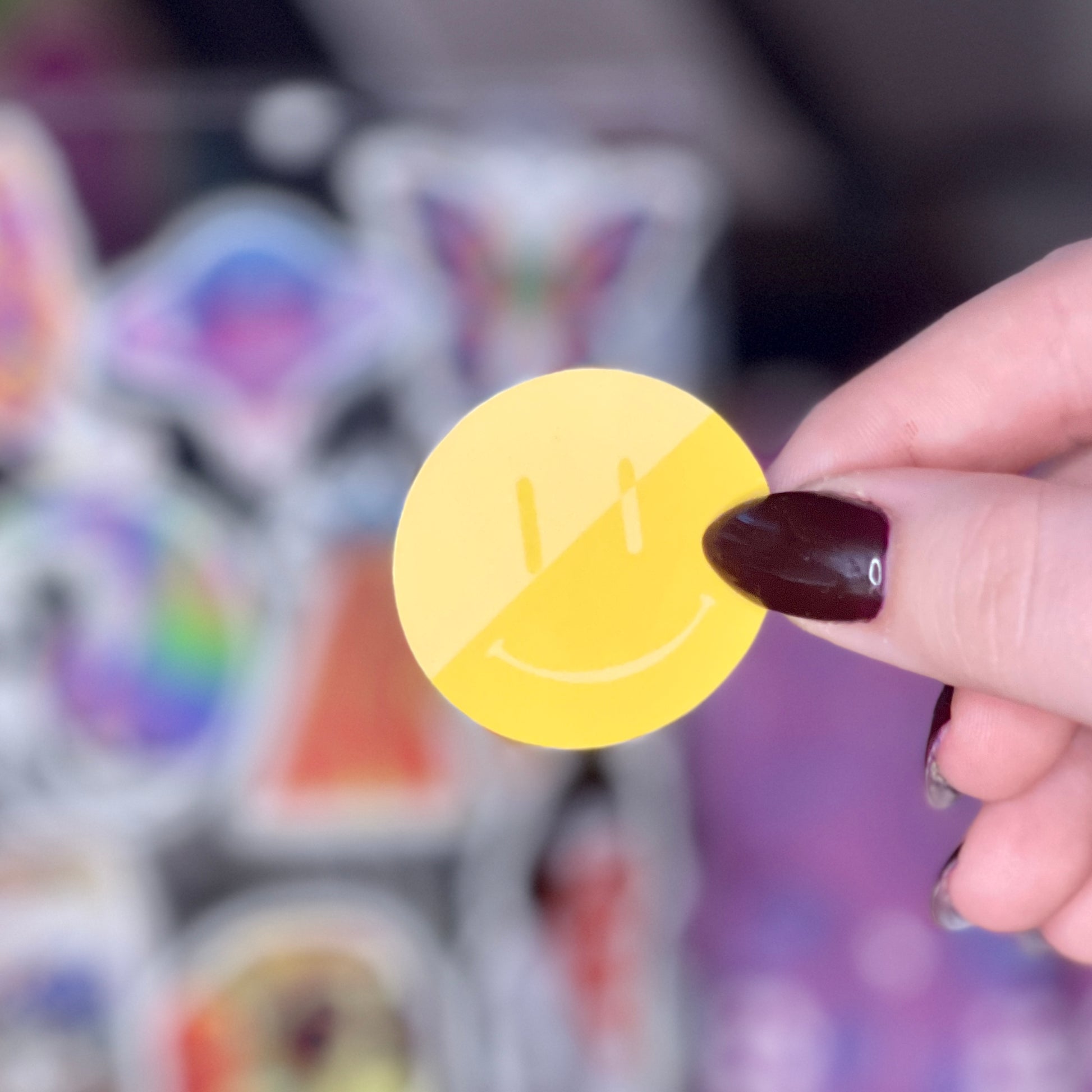 Yellow Split Smiley - Glossy Vinyl Sticker
