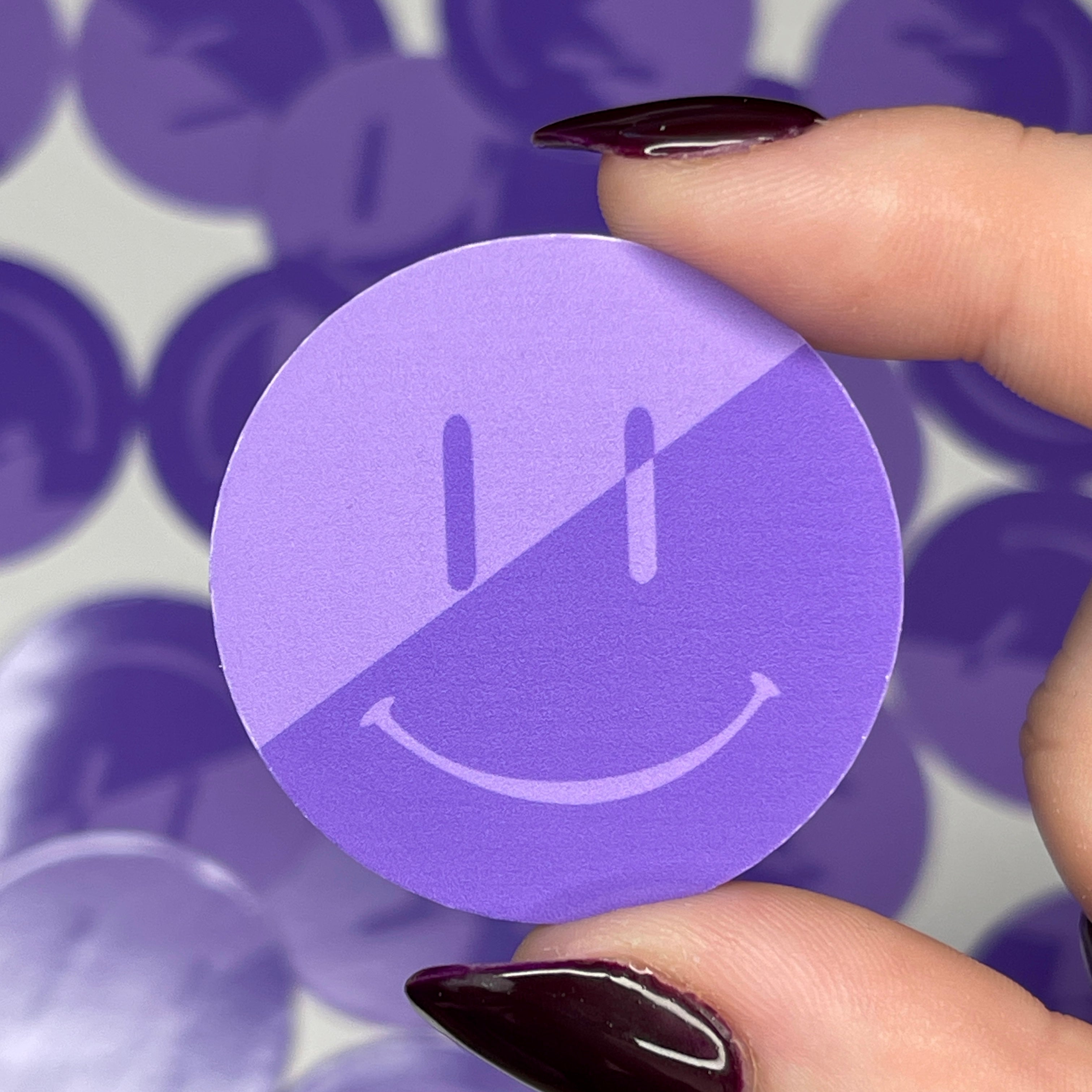 Purple Split Smiley - Glossy Vinyl Sticker