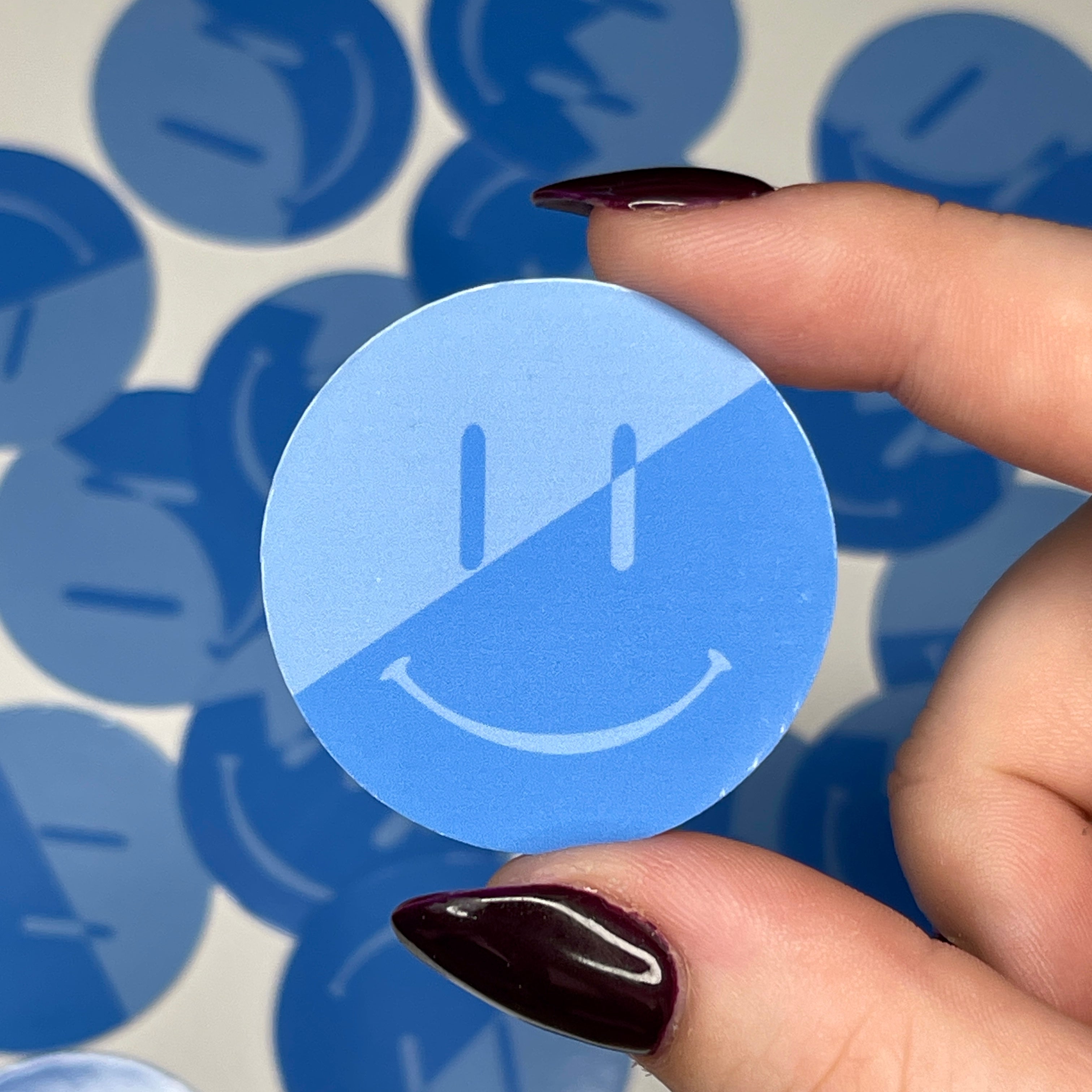 Blue Split Smiley - Glossy Vinyl Sticker