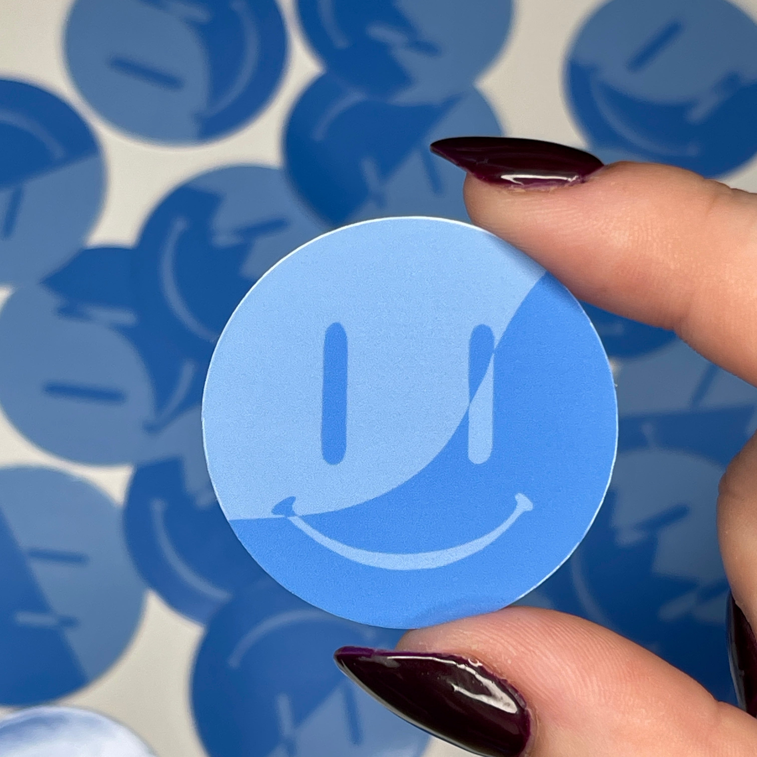 Blue Wavy Split Smiley - Glossy Vinyl Sticker