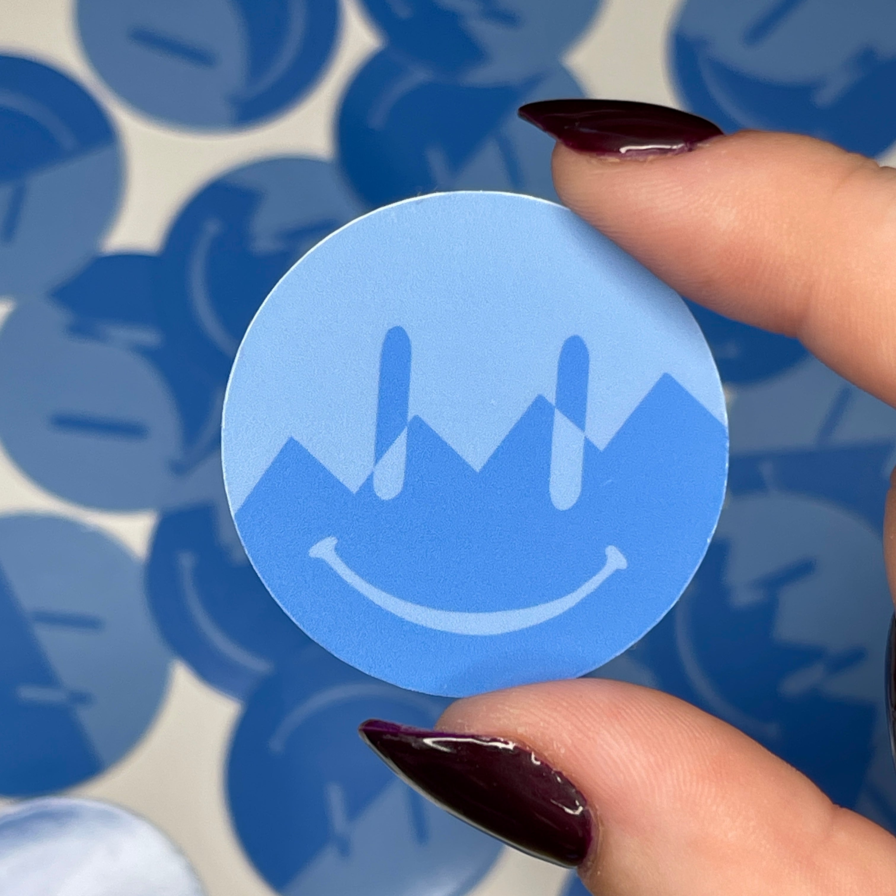 Blue ZigZag Split Smiley – Glossy Vinyl Sticker