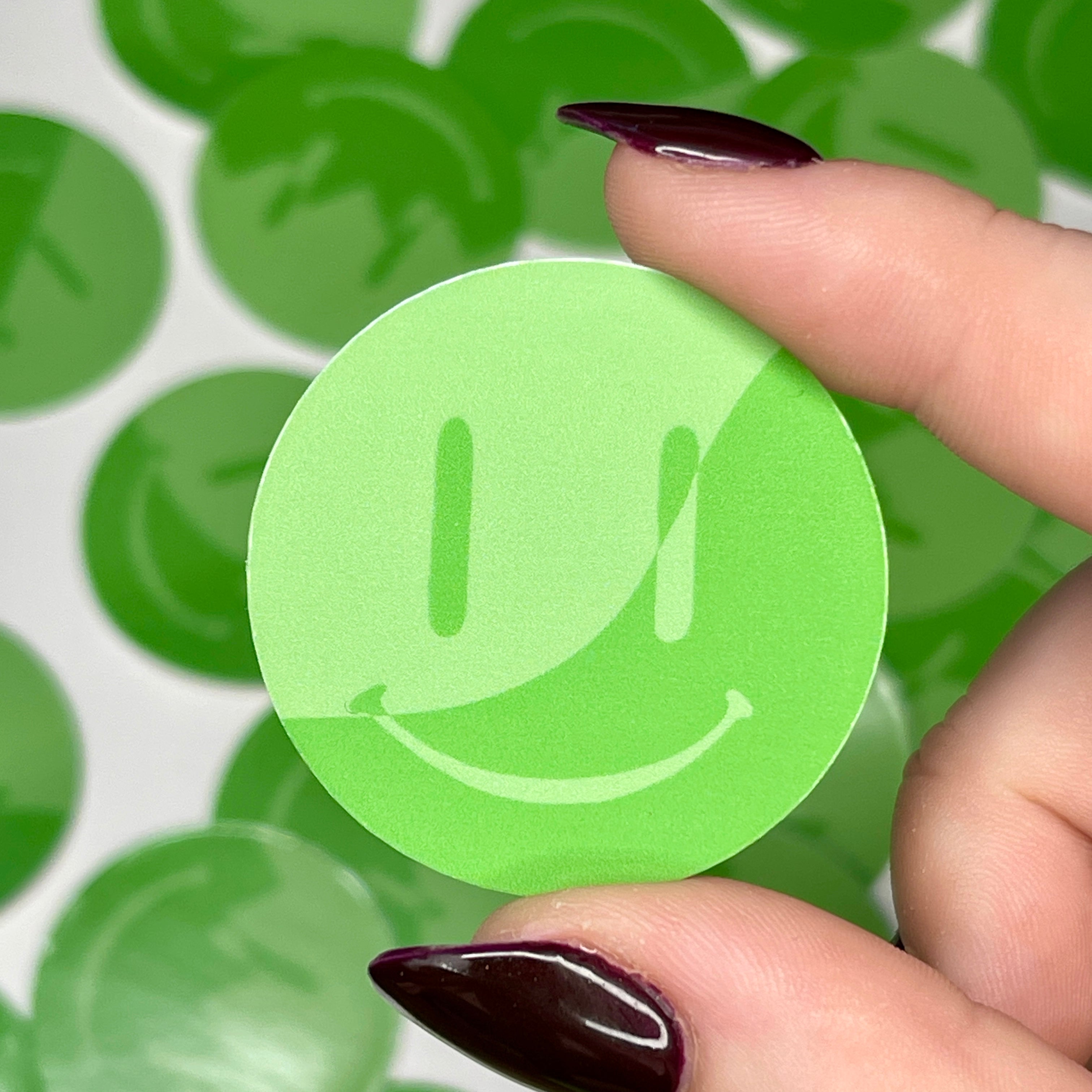 Green Wavy Split Smiley - Glossy Vinyl Sticker