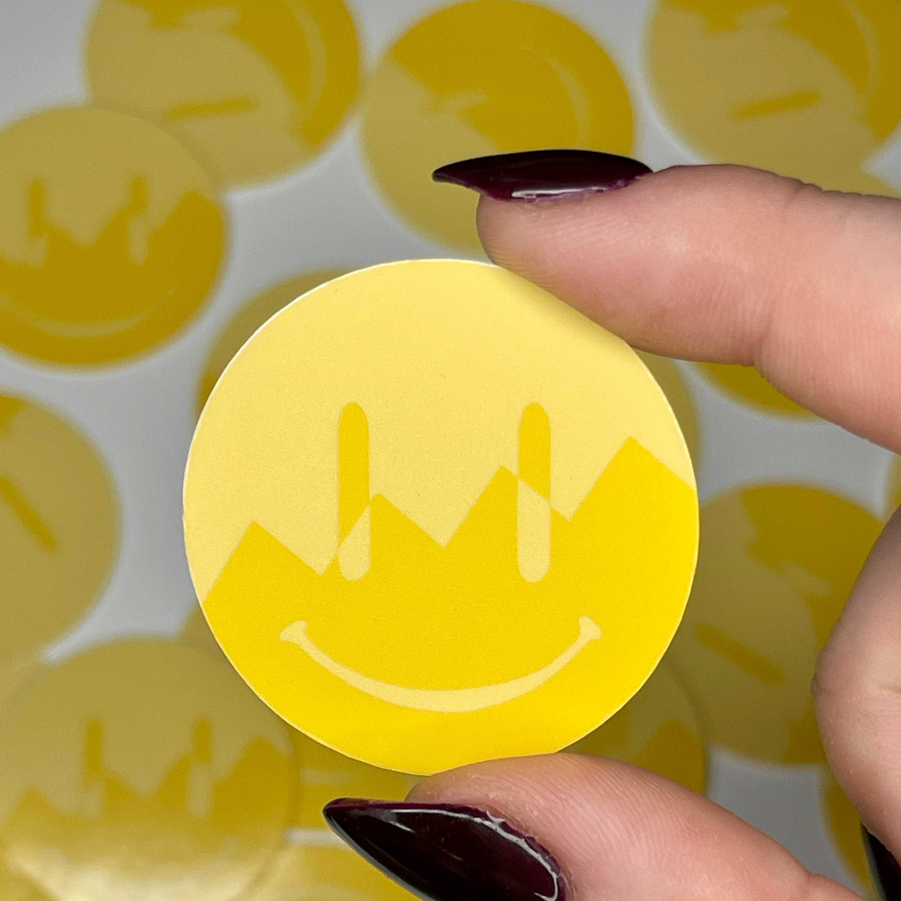 Yellow ZigZag Split Smiley – Glossy Vinyl Sticker