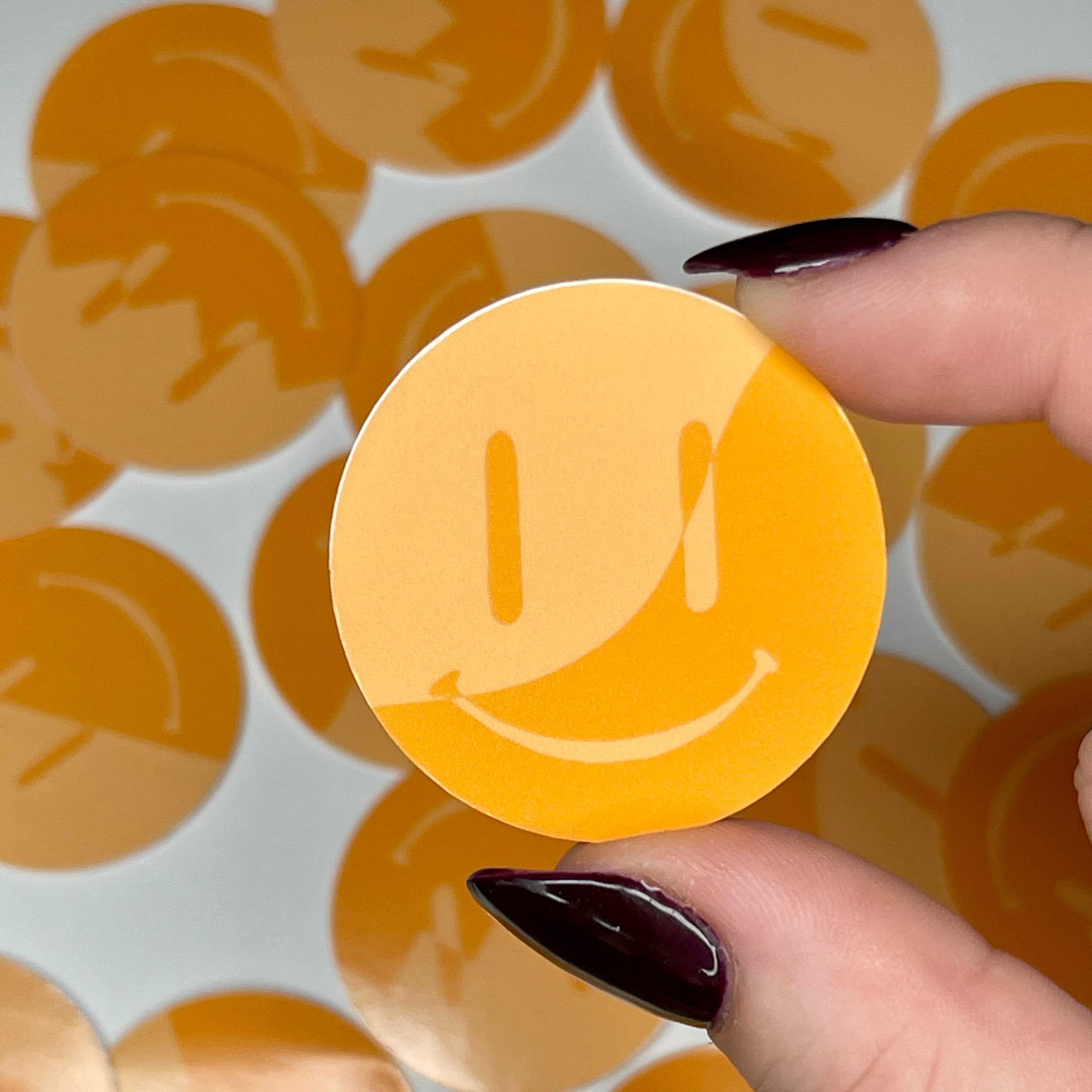 Orange Wavy Split Smiley - Glossy Vinyl Sticker