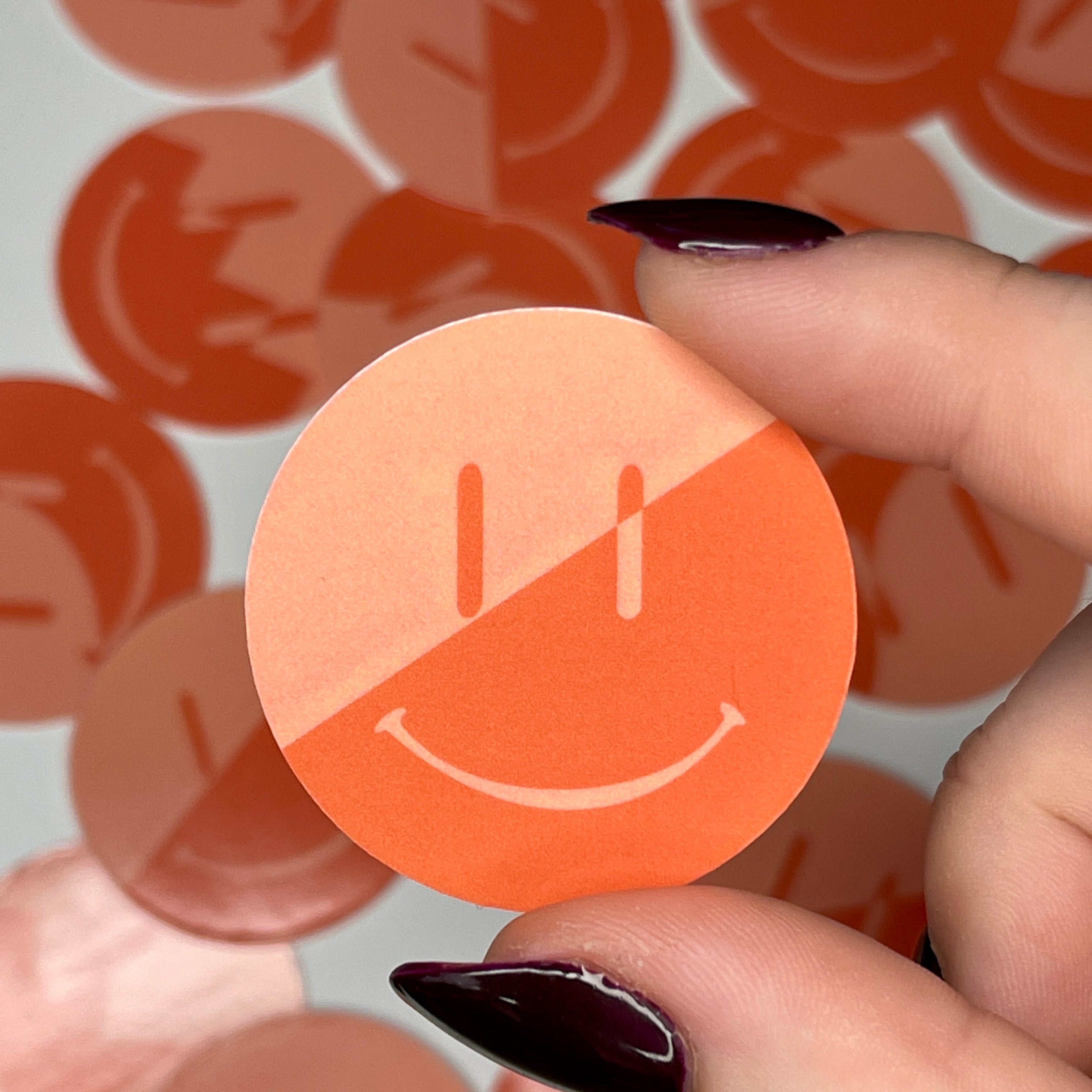 Red Split Smiley- Glossy Vinyl Sticker