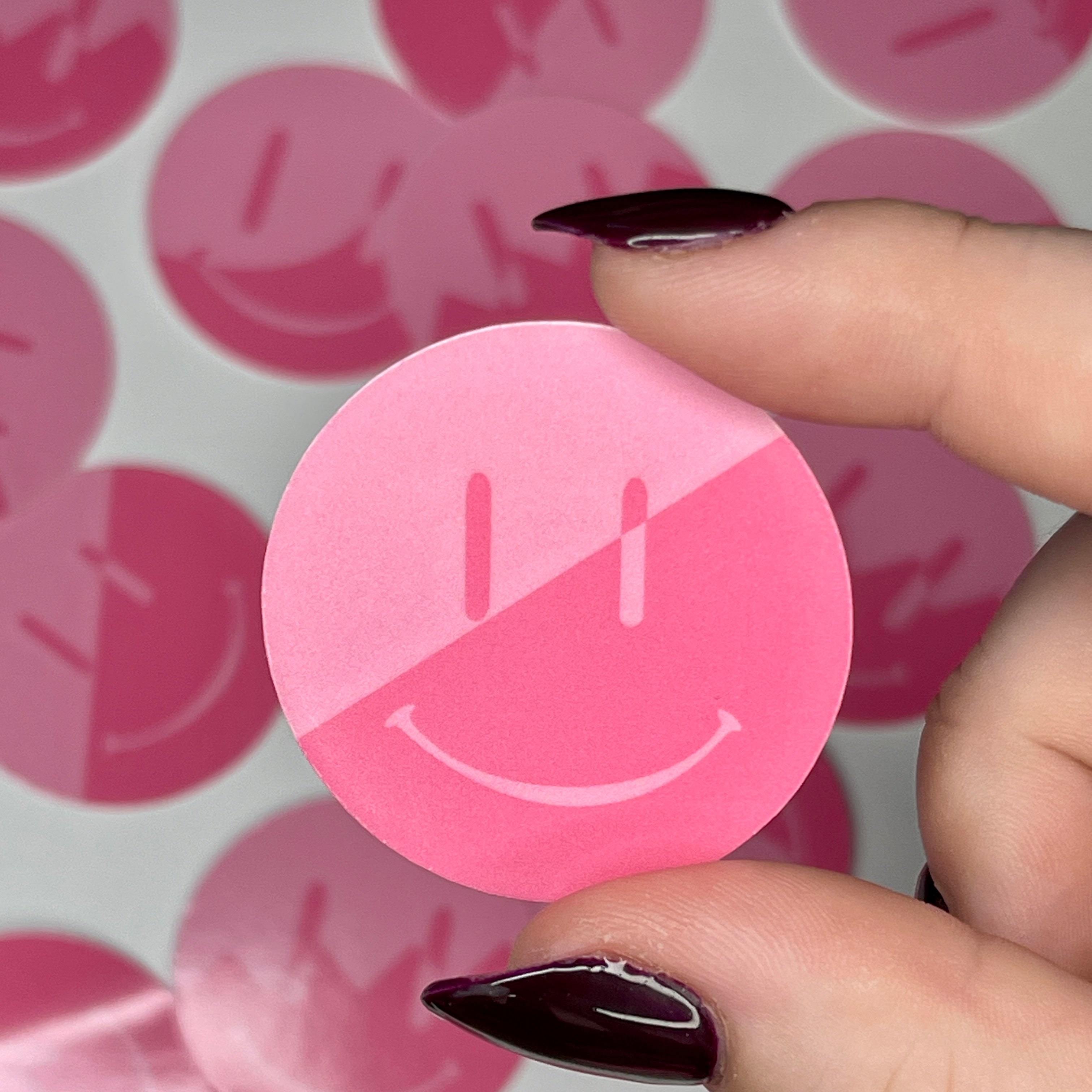 Pink Split Smiley - Glossy Vinyl Sticker
