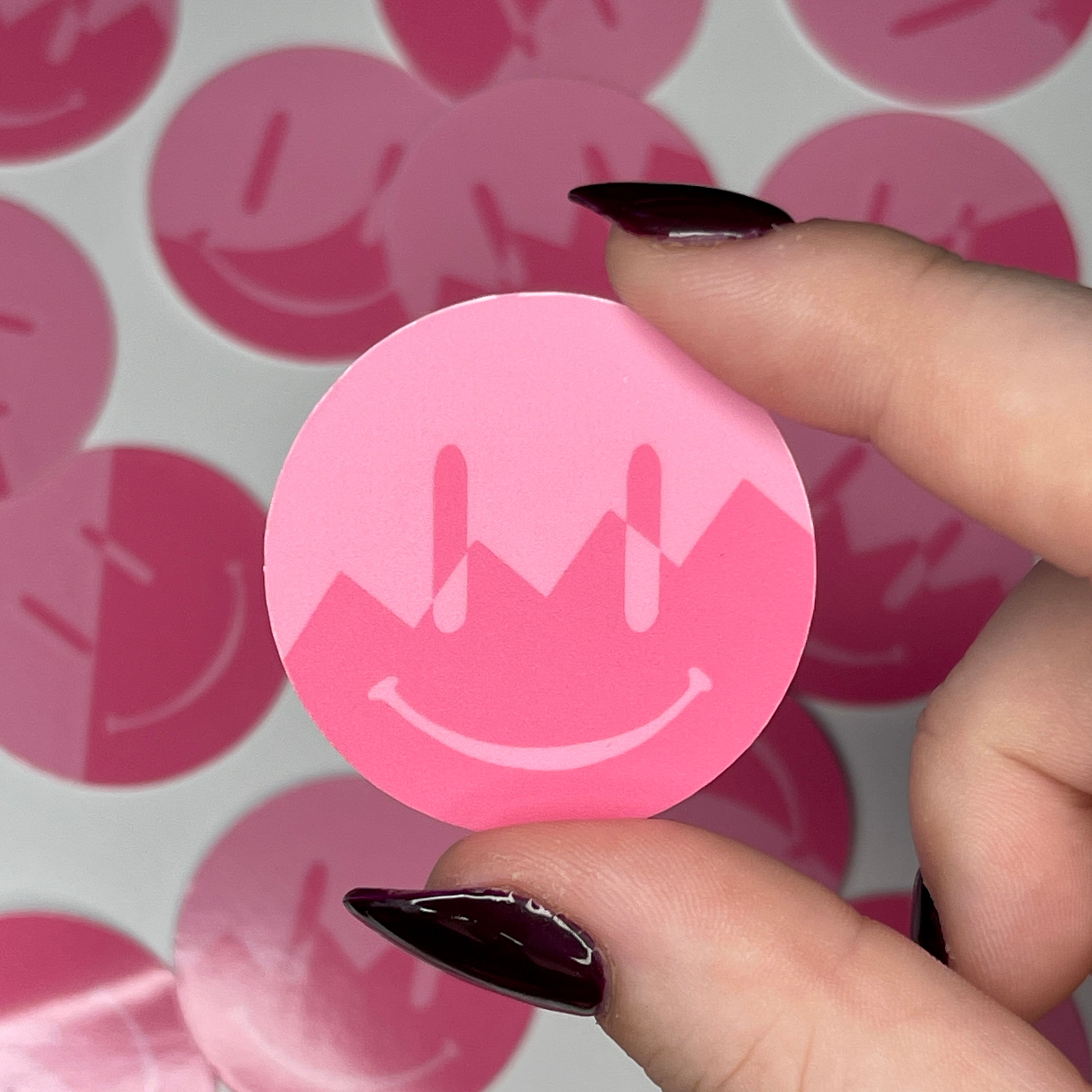 Pink ZigZag Split Smiley - Glossy Vinyl Sticker