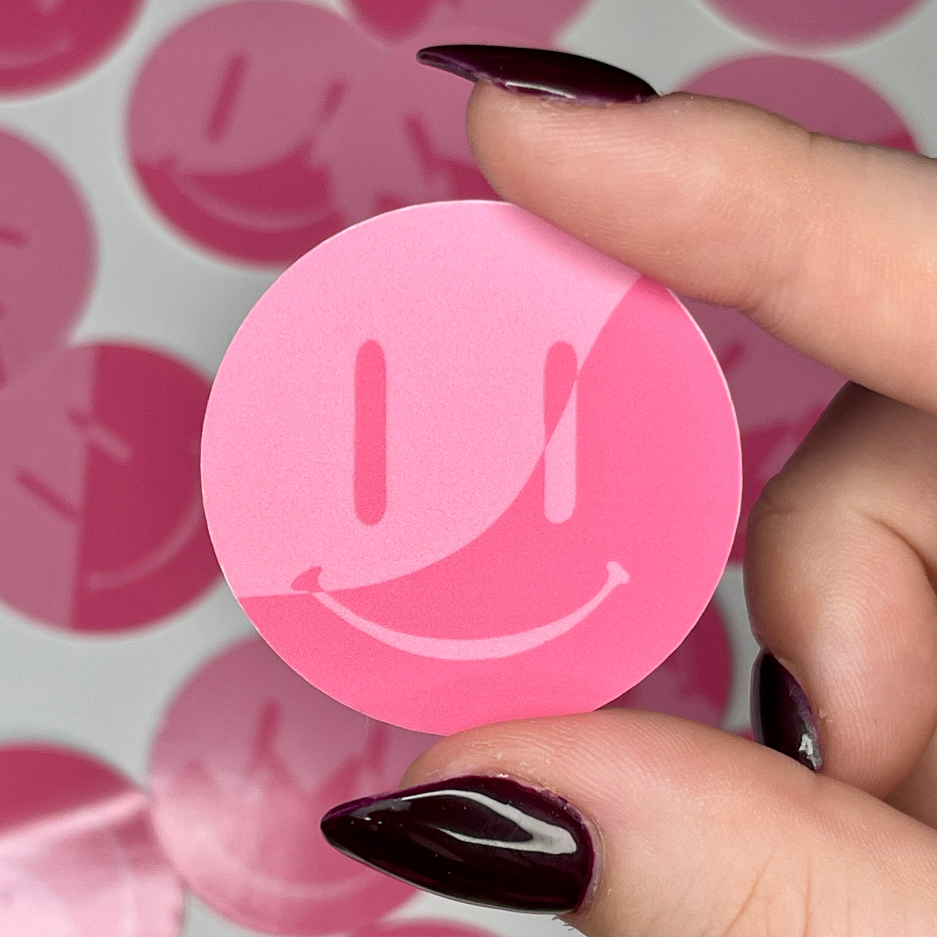 Pink Wavy Split Smiley - Glossy Vinyl Sticker
