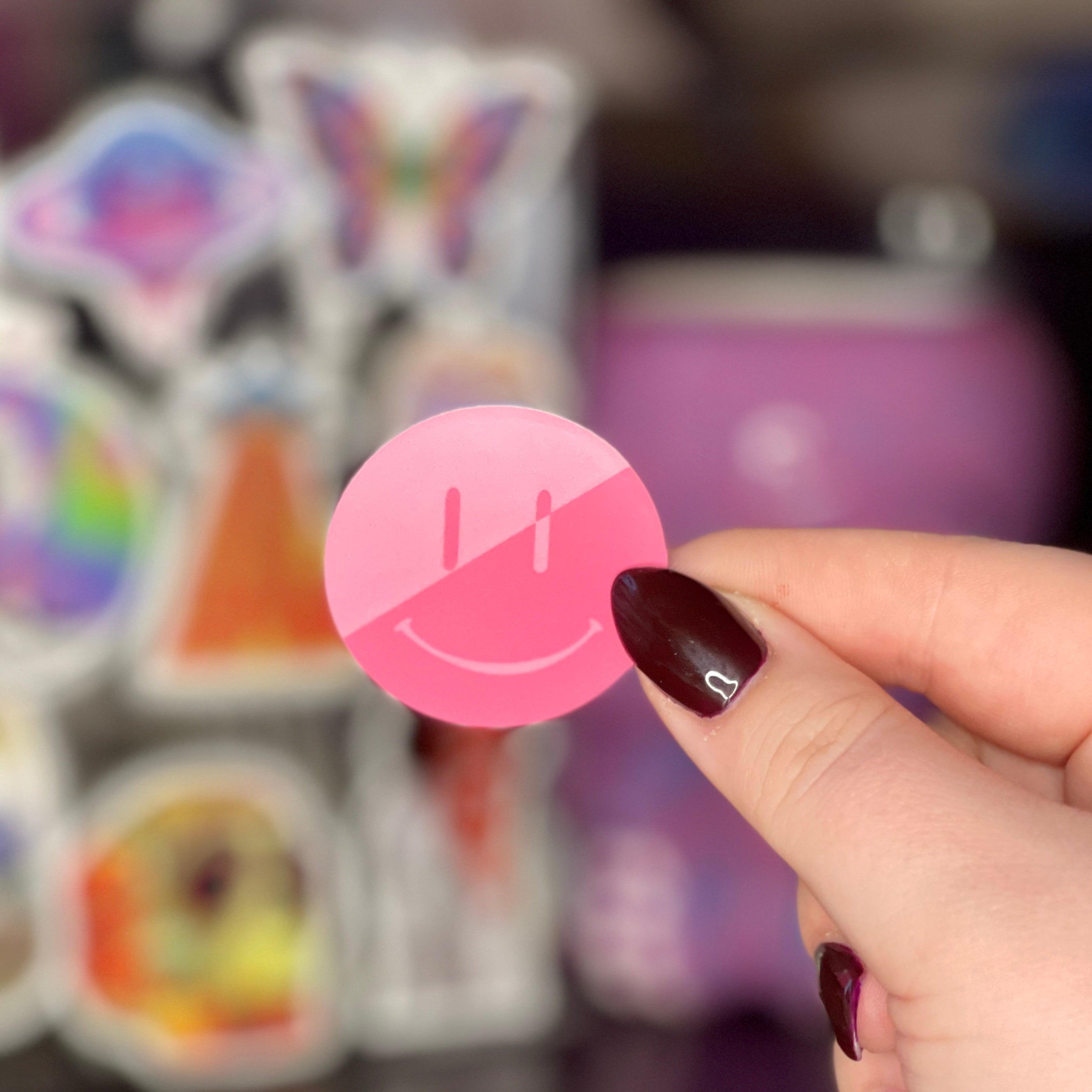 Pink Split Smiley - Glossy Vinyl Sticker