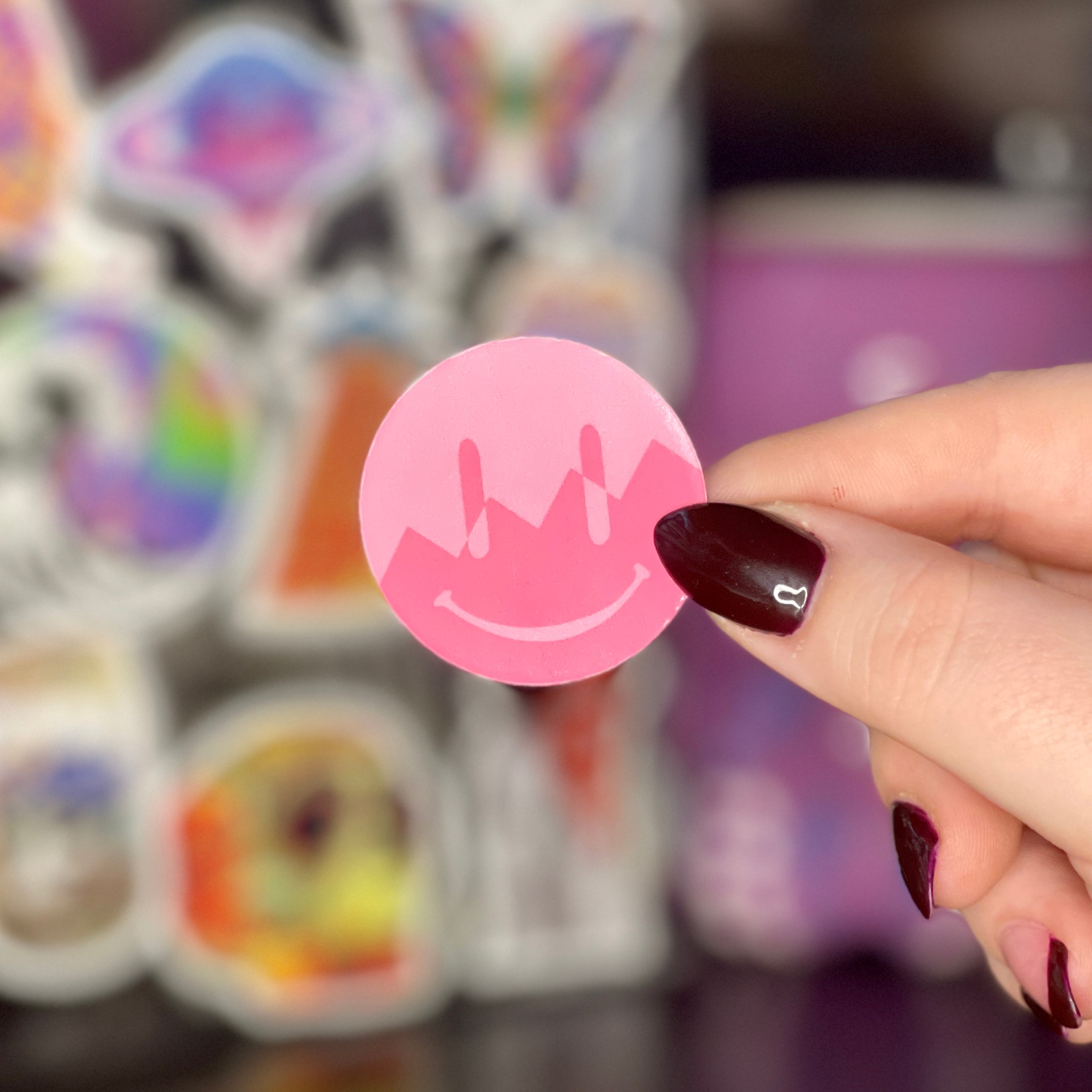 Pink ZigZag Split Smiley - Glossy Vinyl Sticker