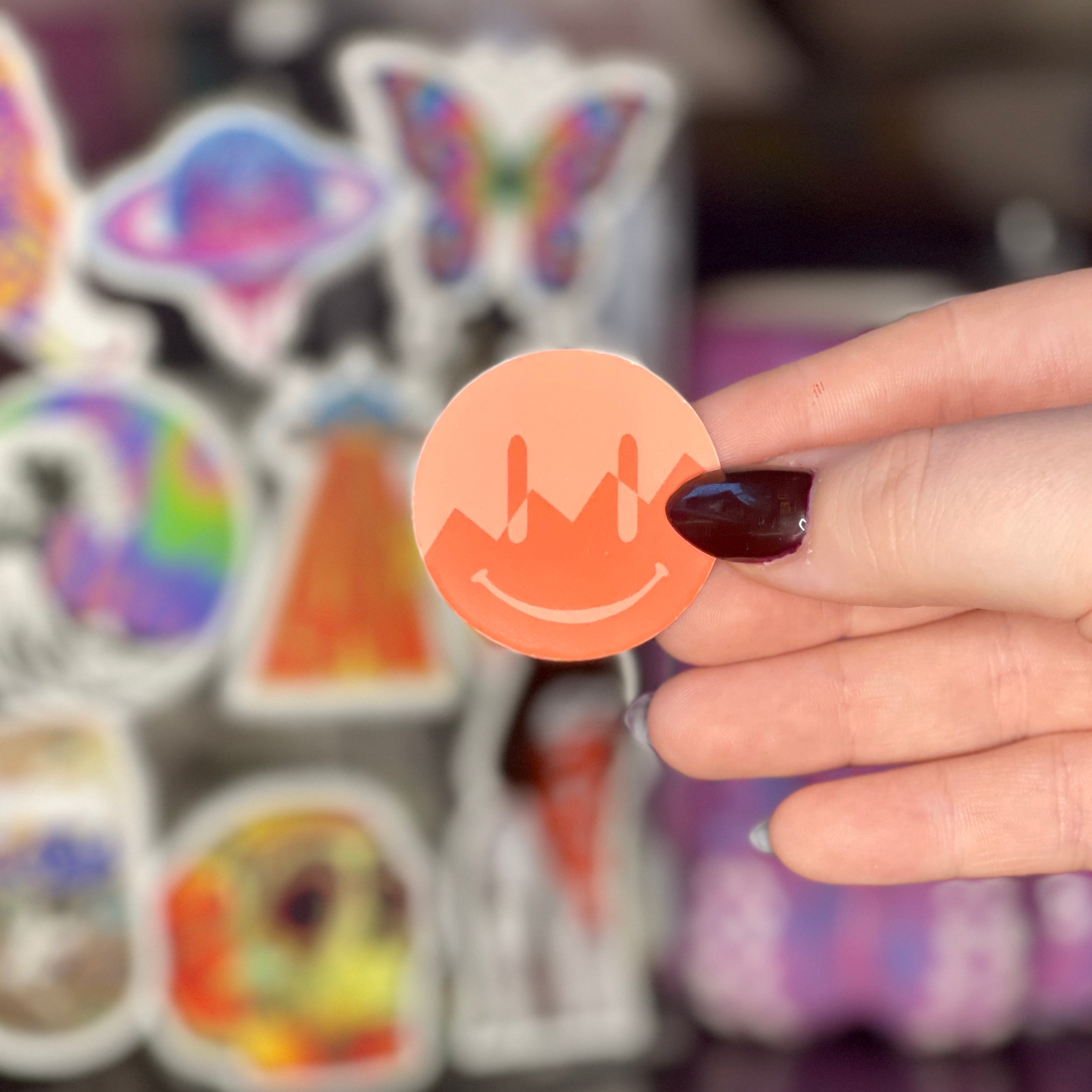 Red ZigZag Split Smiley - Glossy Vinyl Sticker