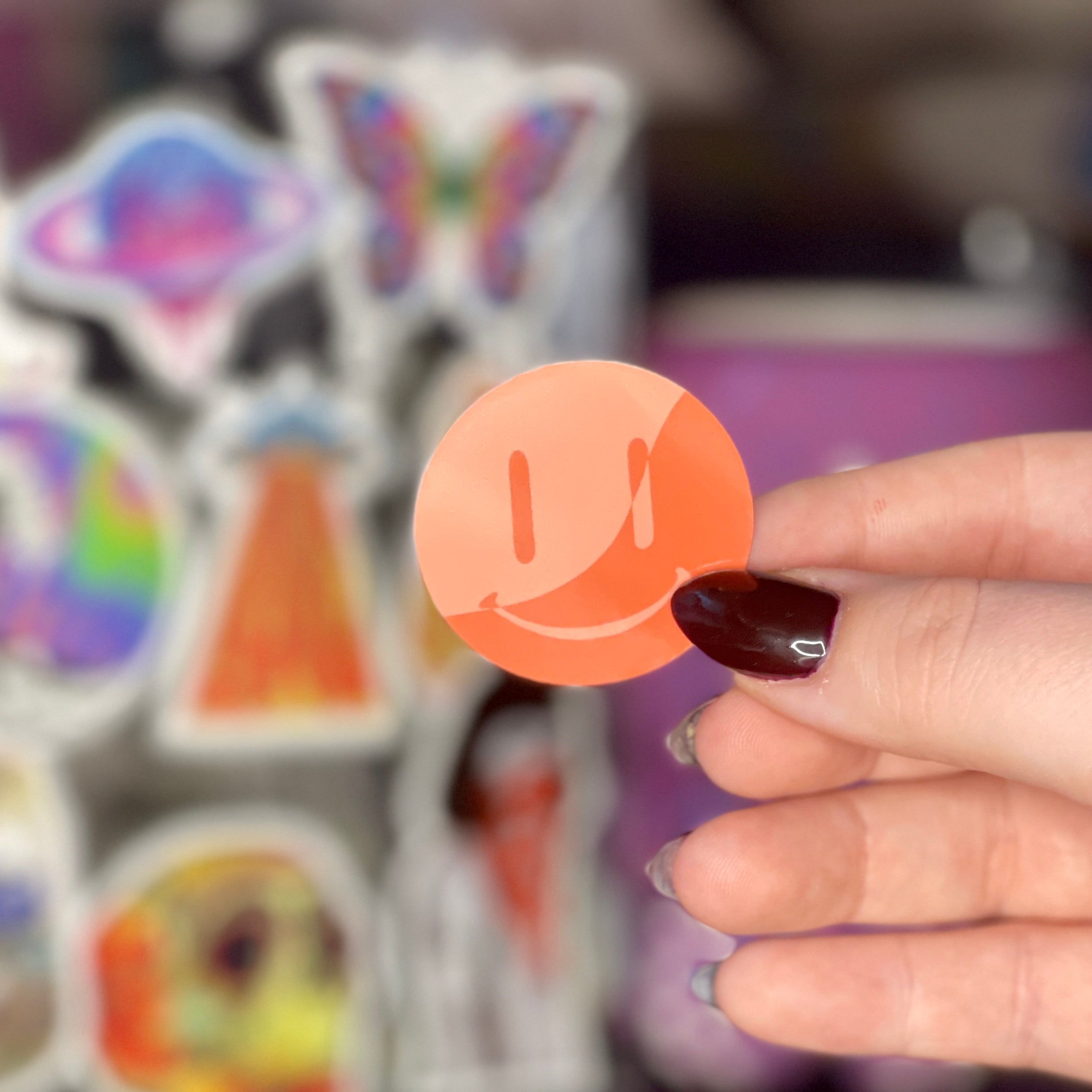 Red Wavy Split Smiley - Glossy Vinyl Sticker