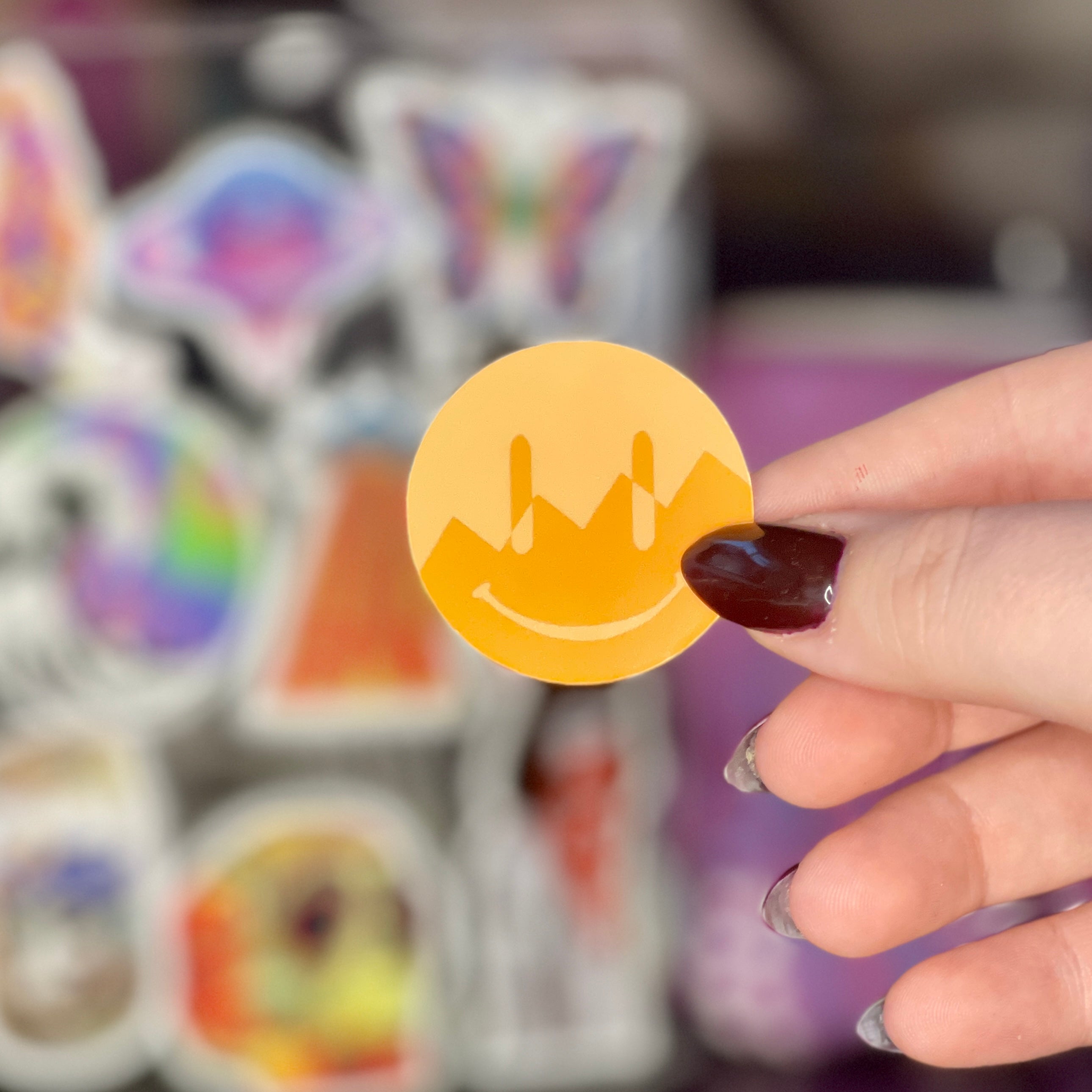 Orange ZigZag Split Smiley – Glossy Vinyl Sticker