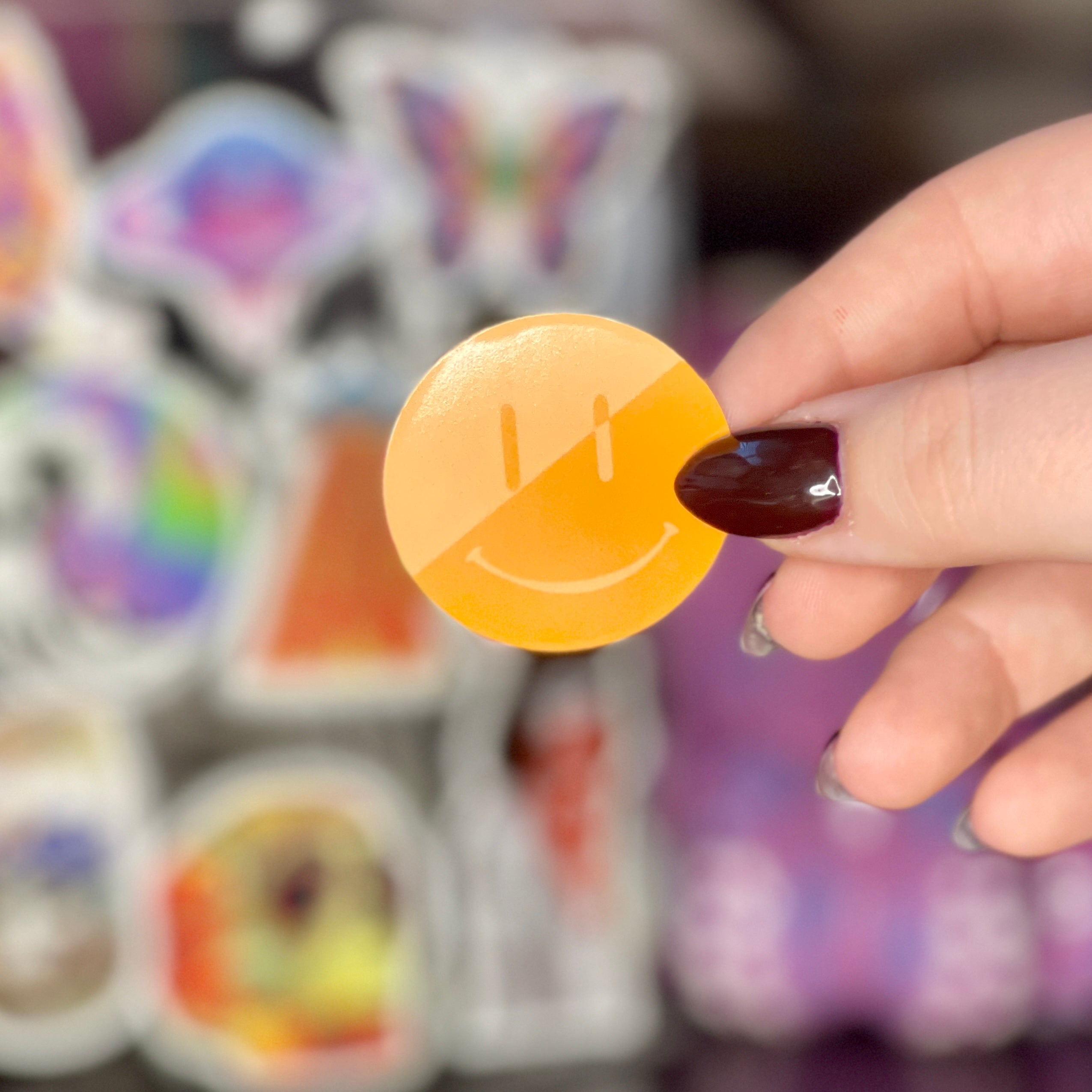 Orange Split Smiley - Glossy Vinyl Sticker