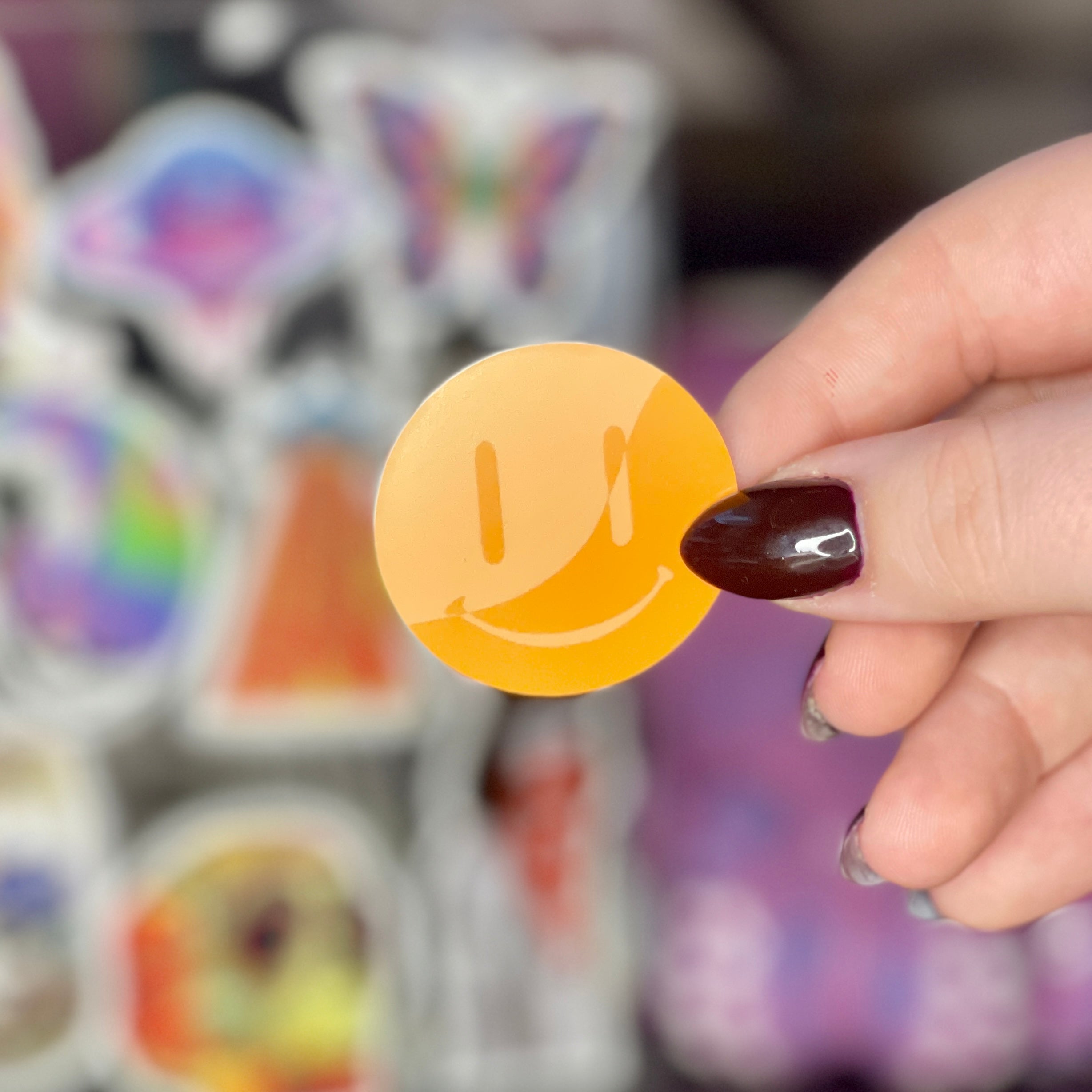 Orange Wavy Split Smiley - Glossy Vinyl Sticker