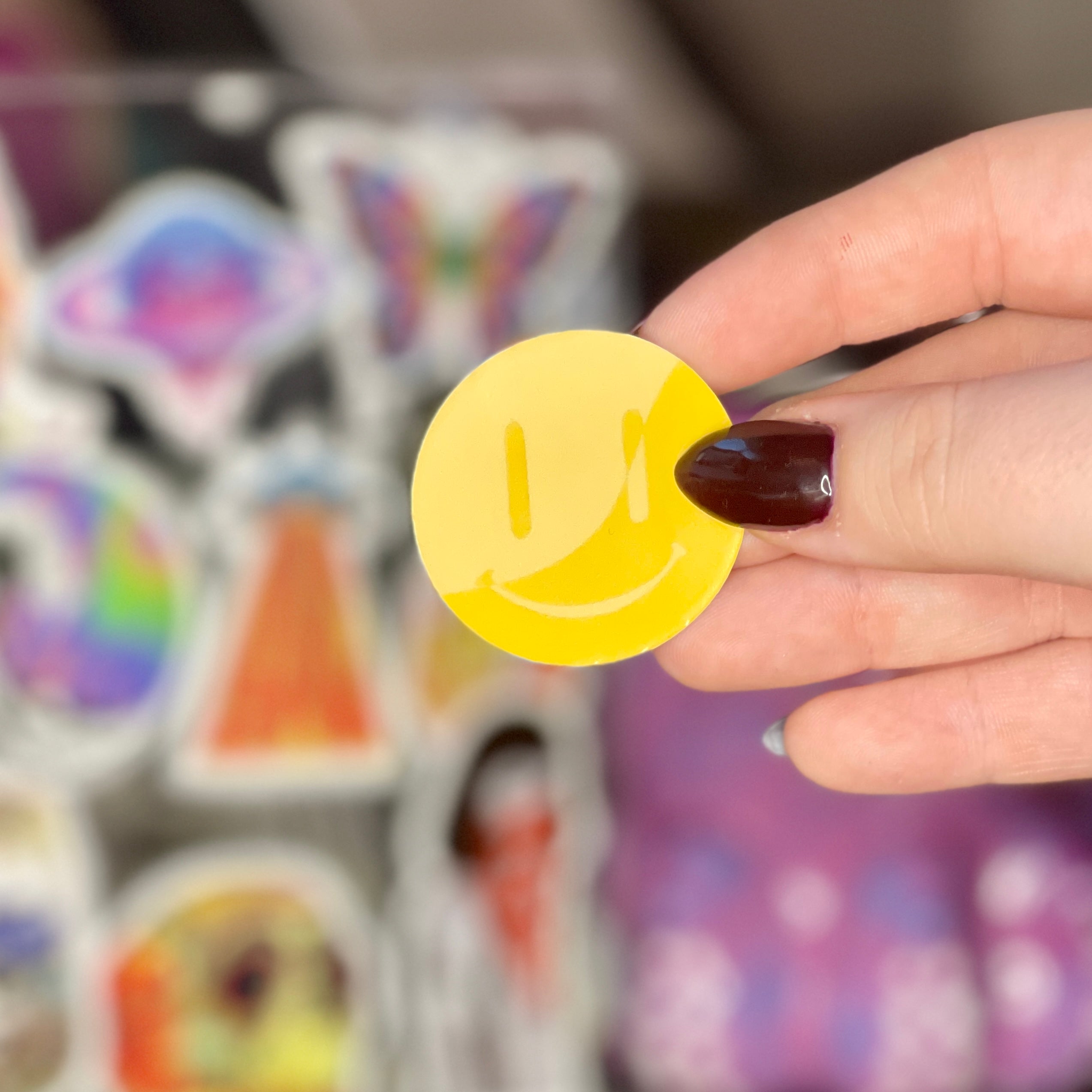 Yellow Wavy Split Smiley - Glossy Vinyl Sticker