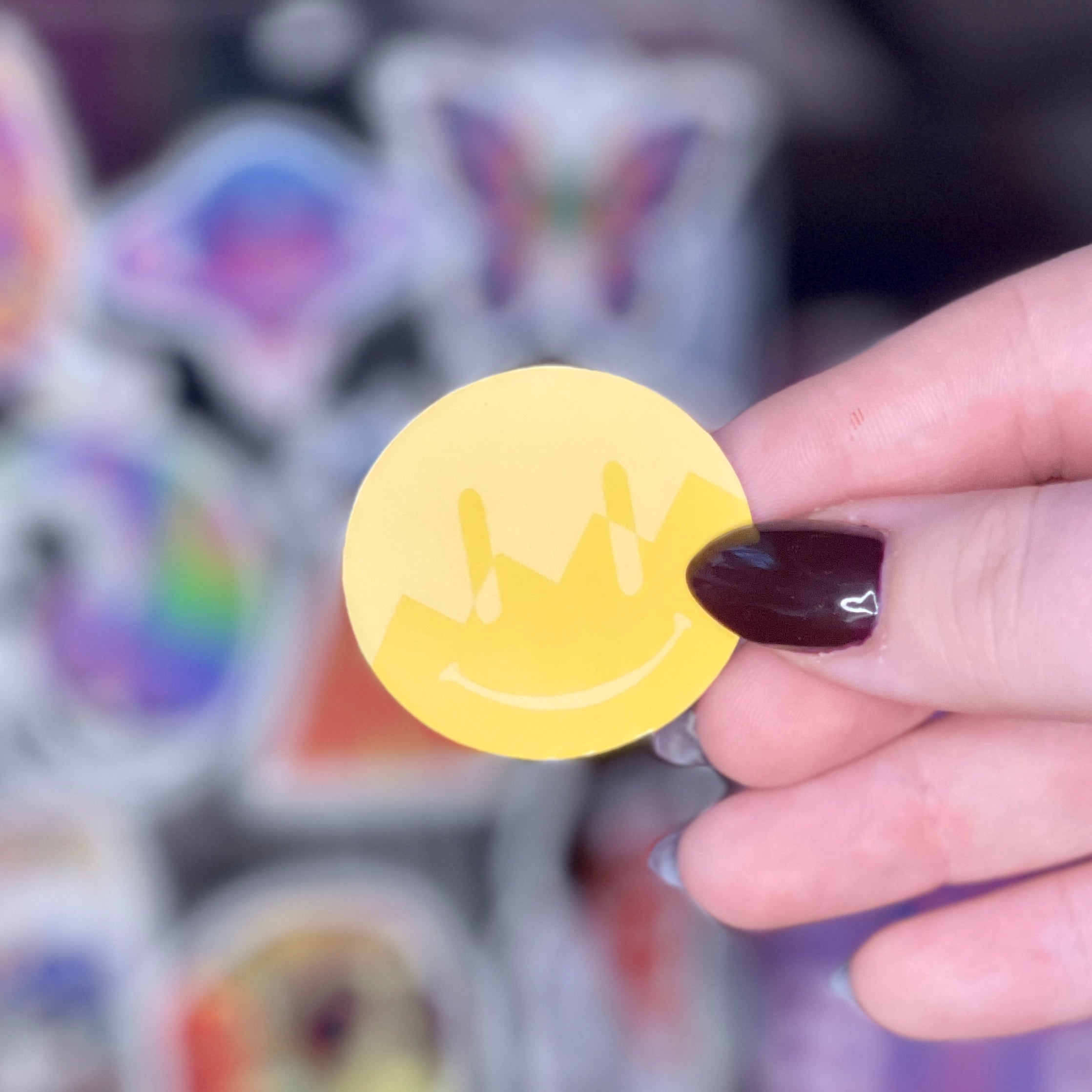 Yellow ZigZag Split Smiley – Glossy Vinyl Sticker