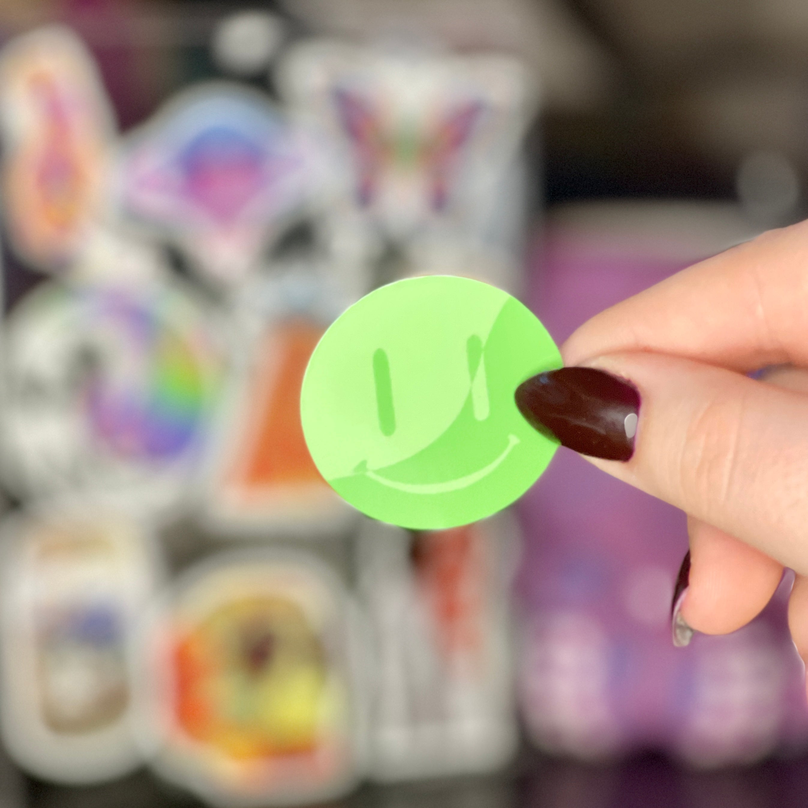 Green Wavy Split Smiley - Glossy Vinyl Sticker