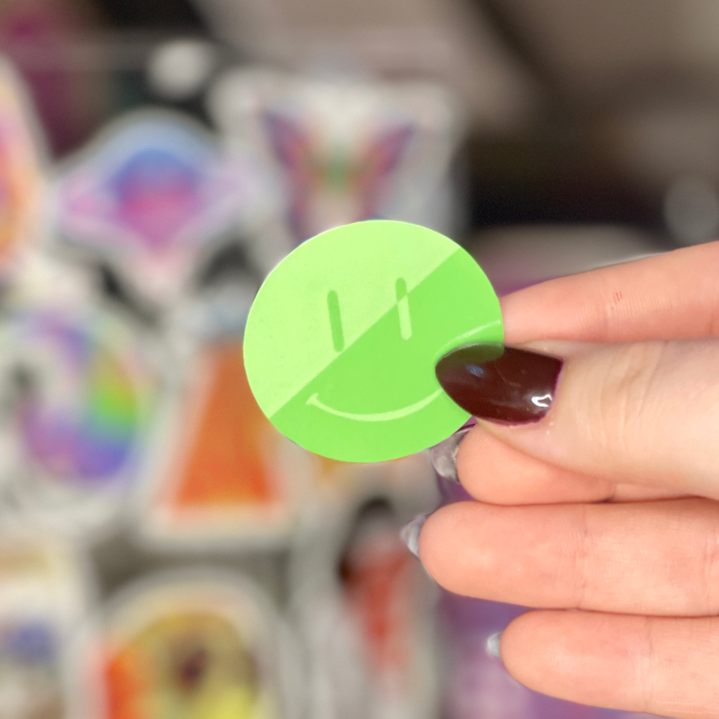 Green Split Smiley - Glossy Vinyl Sticker