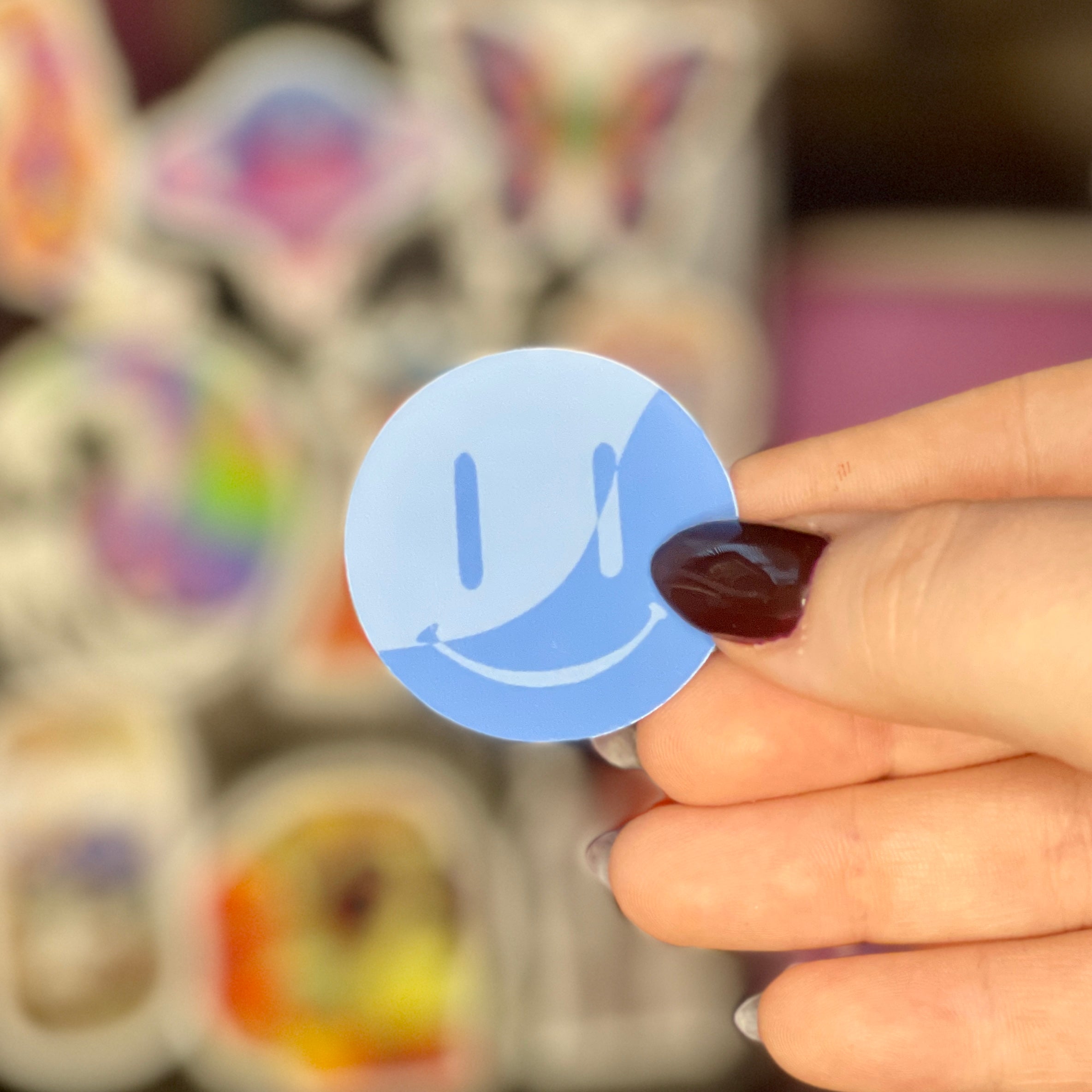 Blue Wavy Split Smiley - Glossy Vinyl Sticker