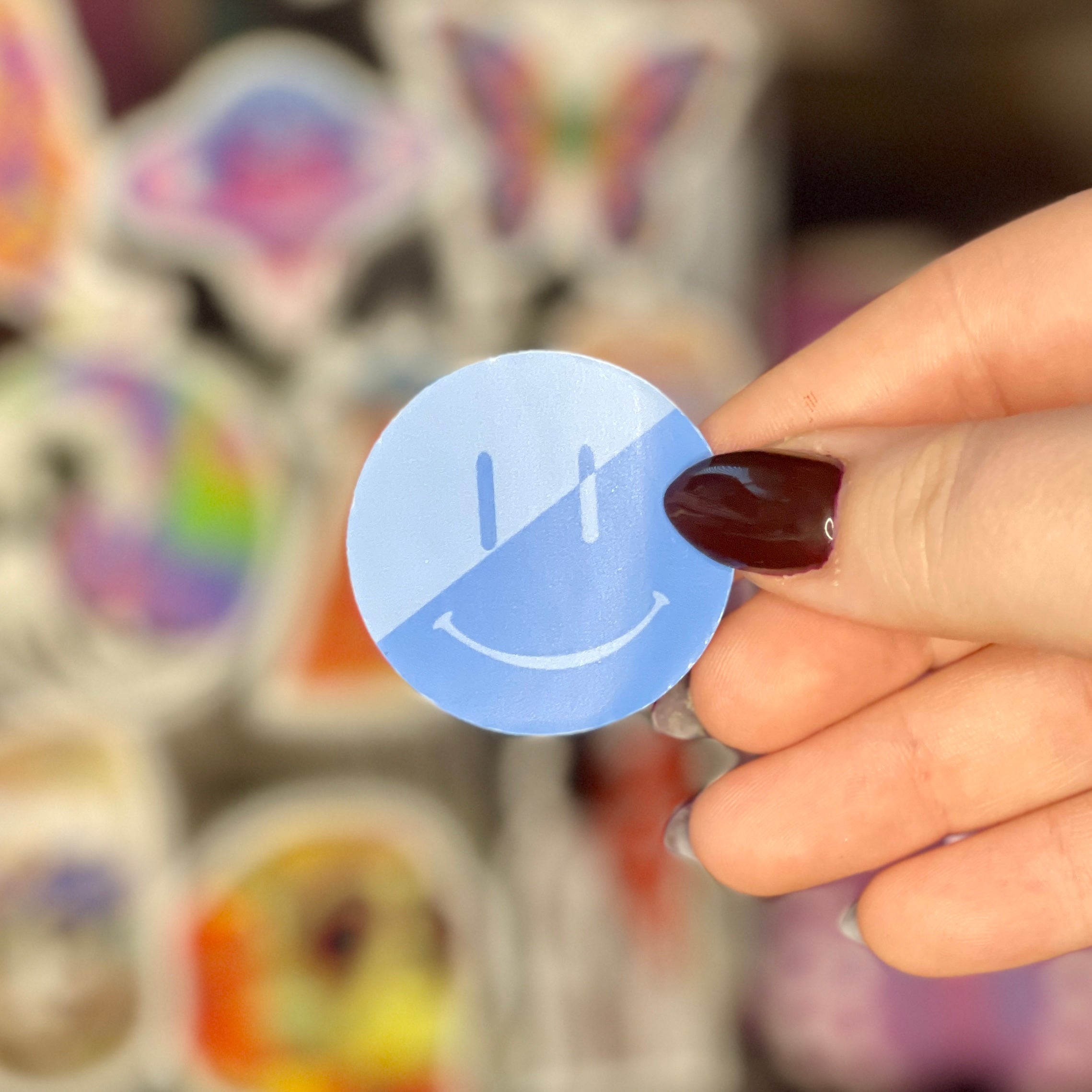 Blue Split Smiley - Glossy Vinyl Sticker