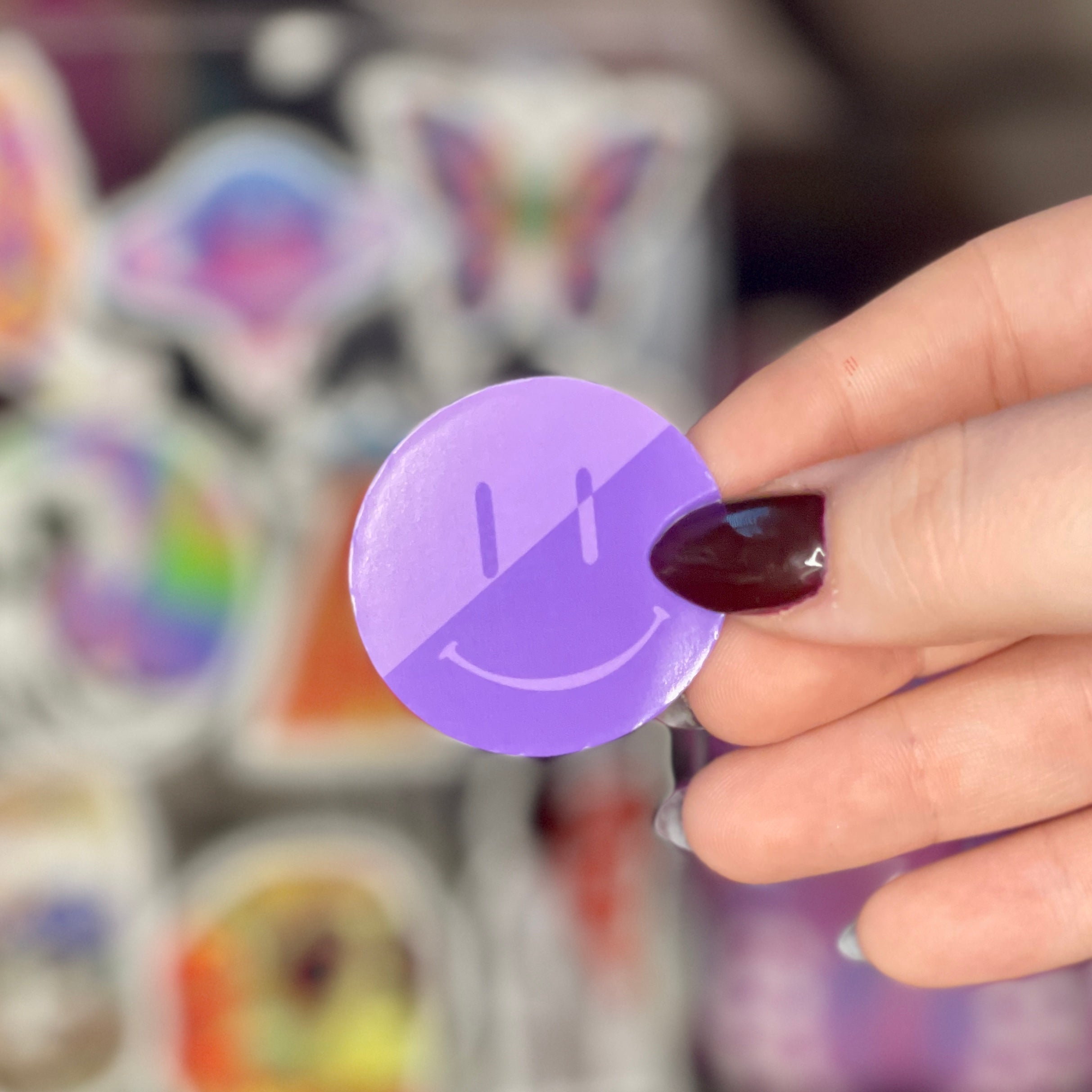 Purple Split Smiley - Glossy Vinyl Sticker