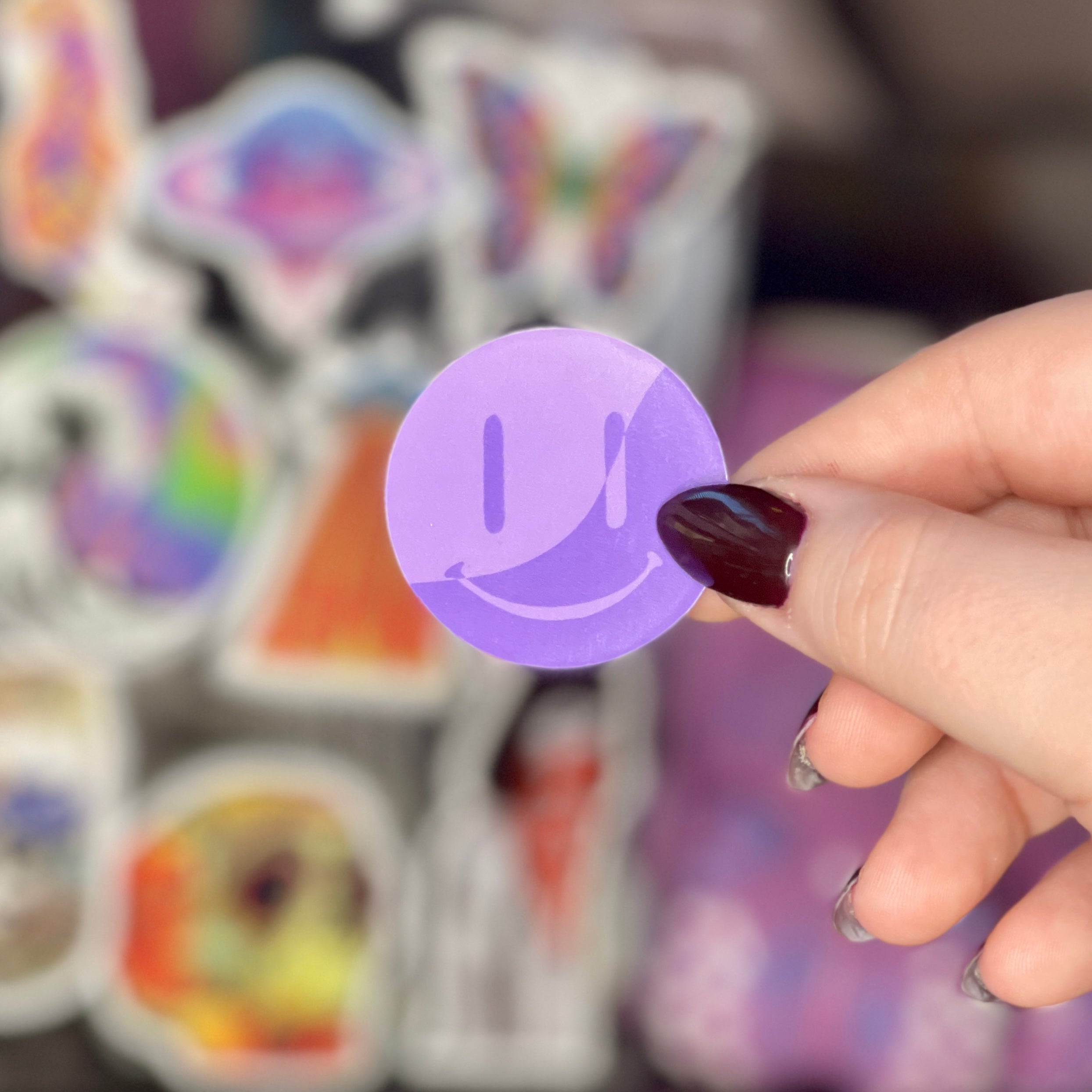 Purple Wavy Split Smiley - Glossy Vinyl Sticker