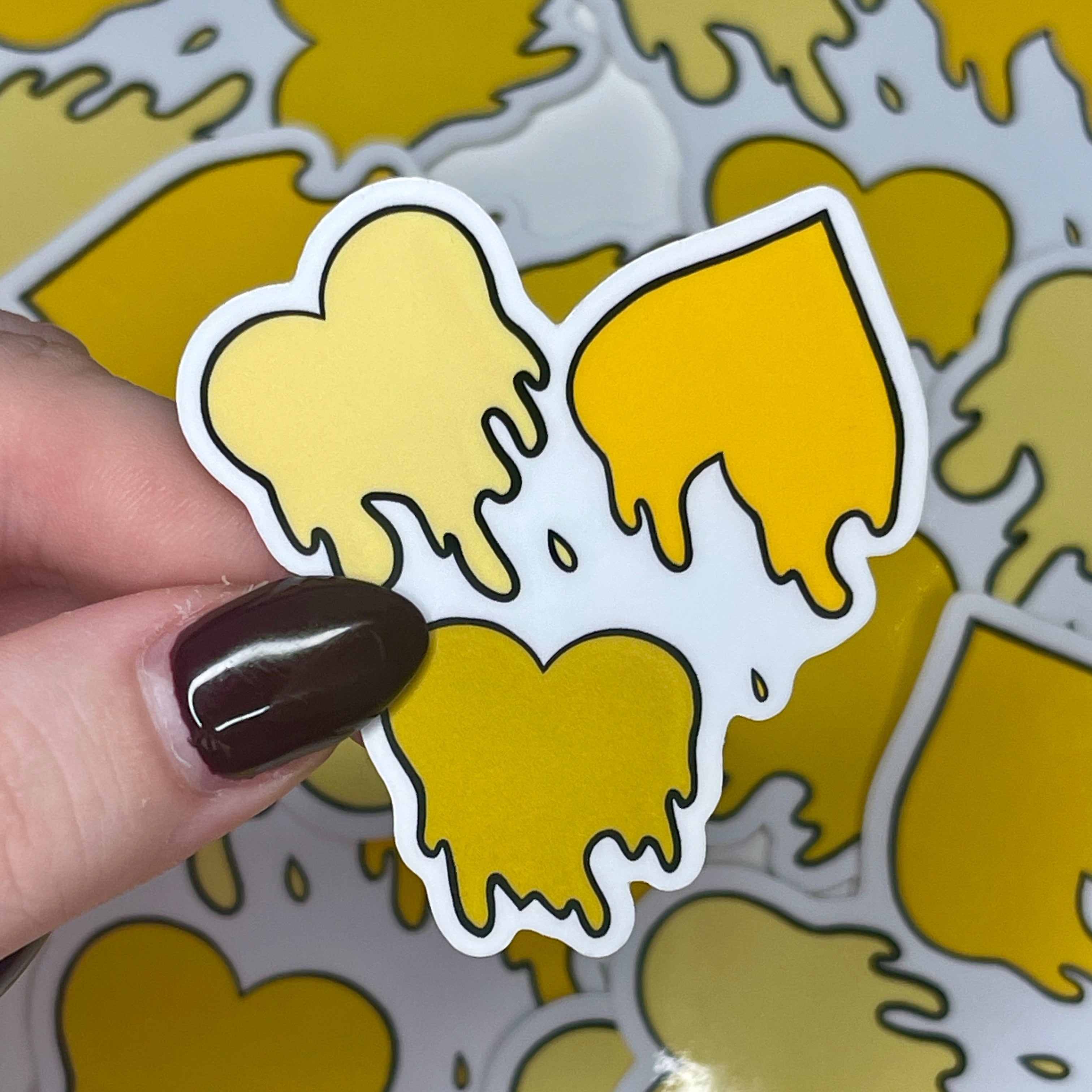 Yellow Love Spills Here - Glossy Vinyl Sticker