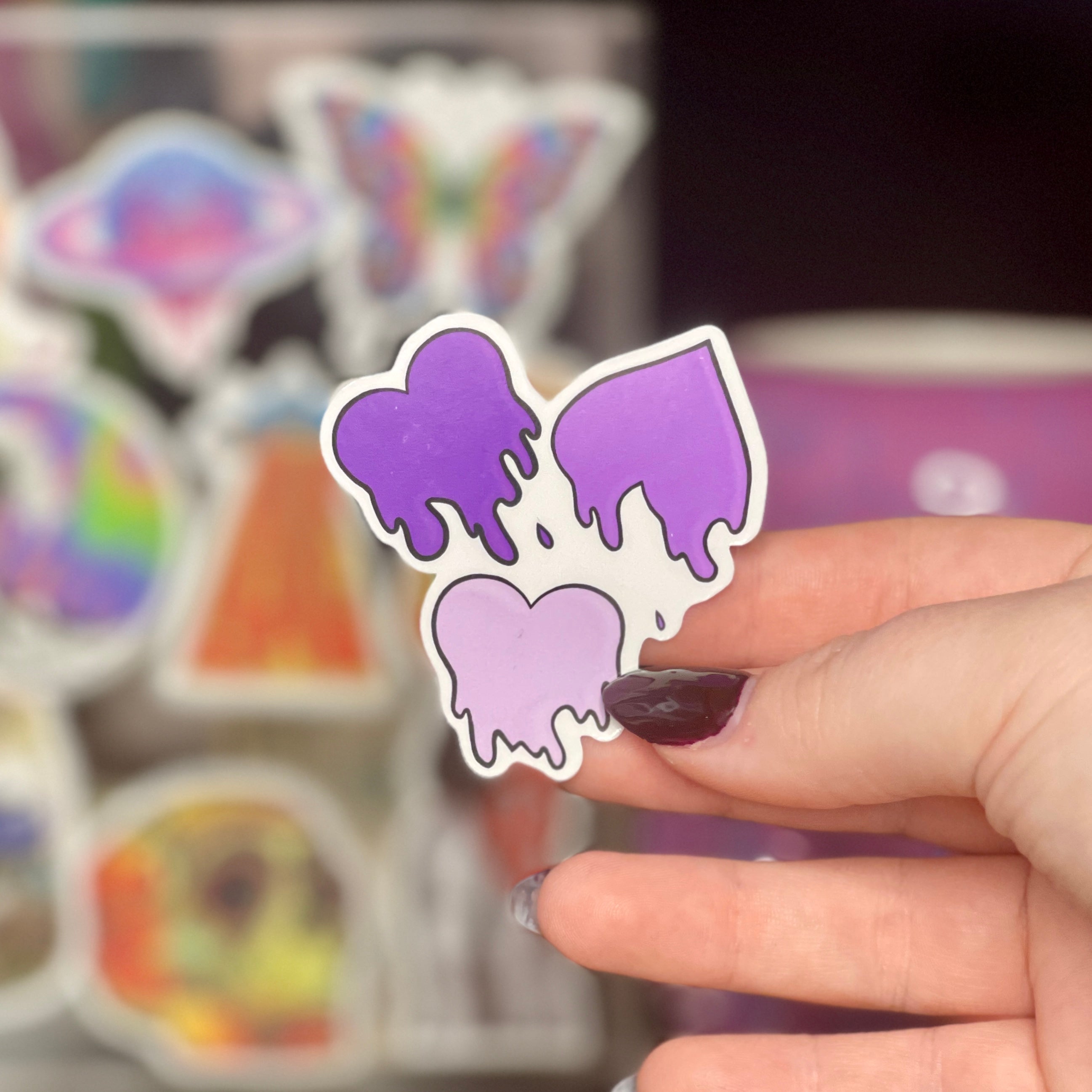 Purple Love Spills Here - Glossy Vinyl Sticker
