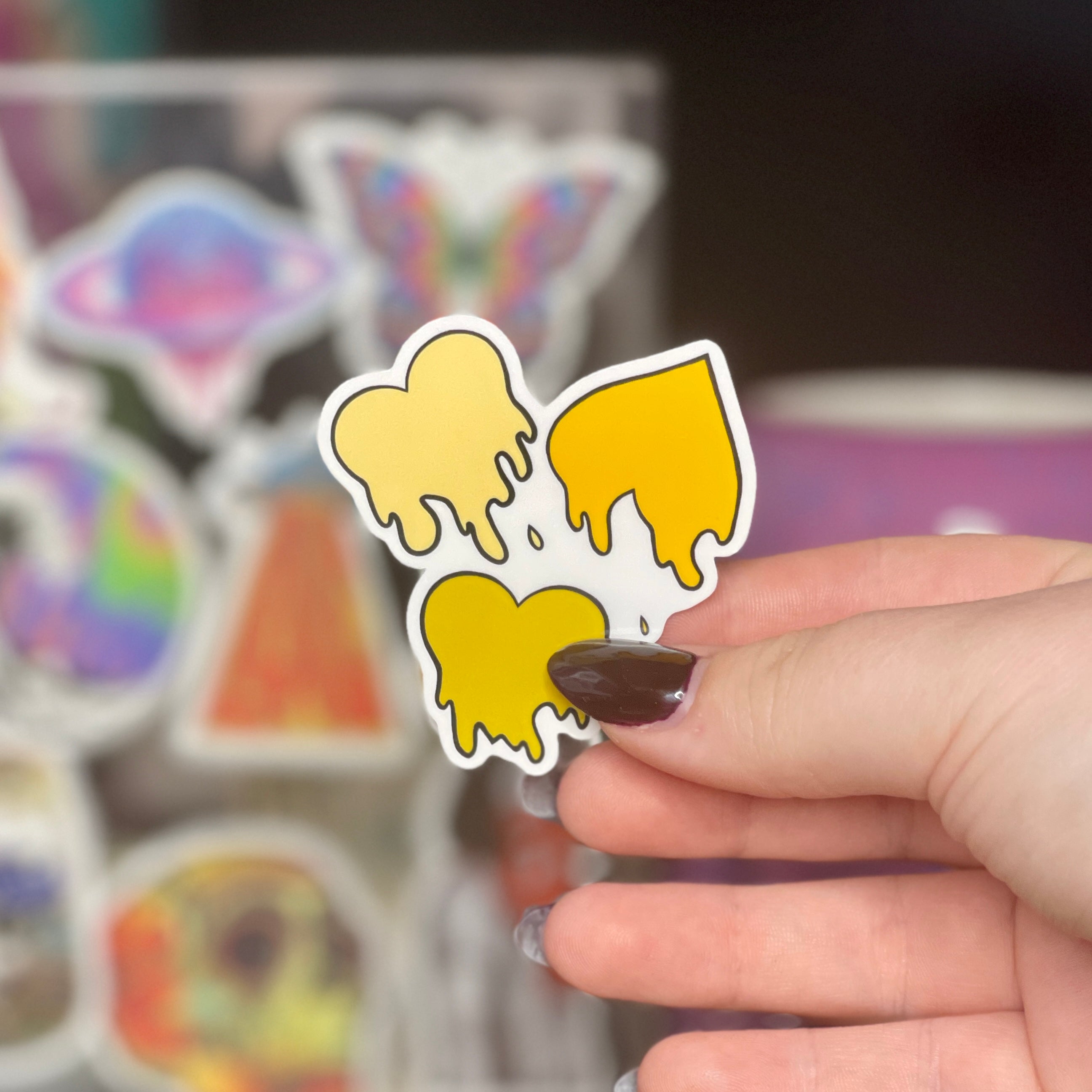Yellow Love Spills Here - Glossy Vinyl Sticker