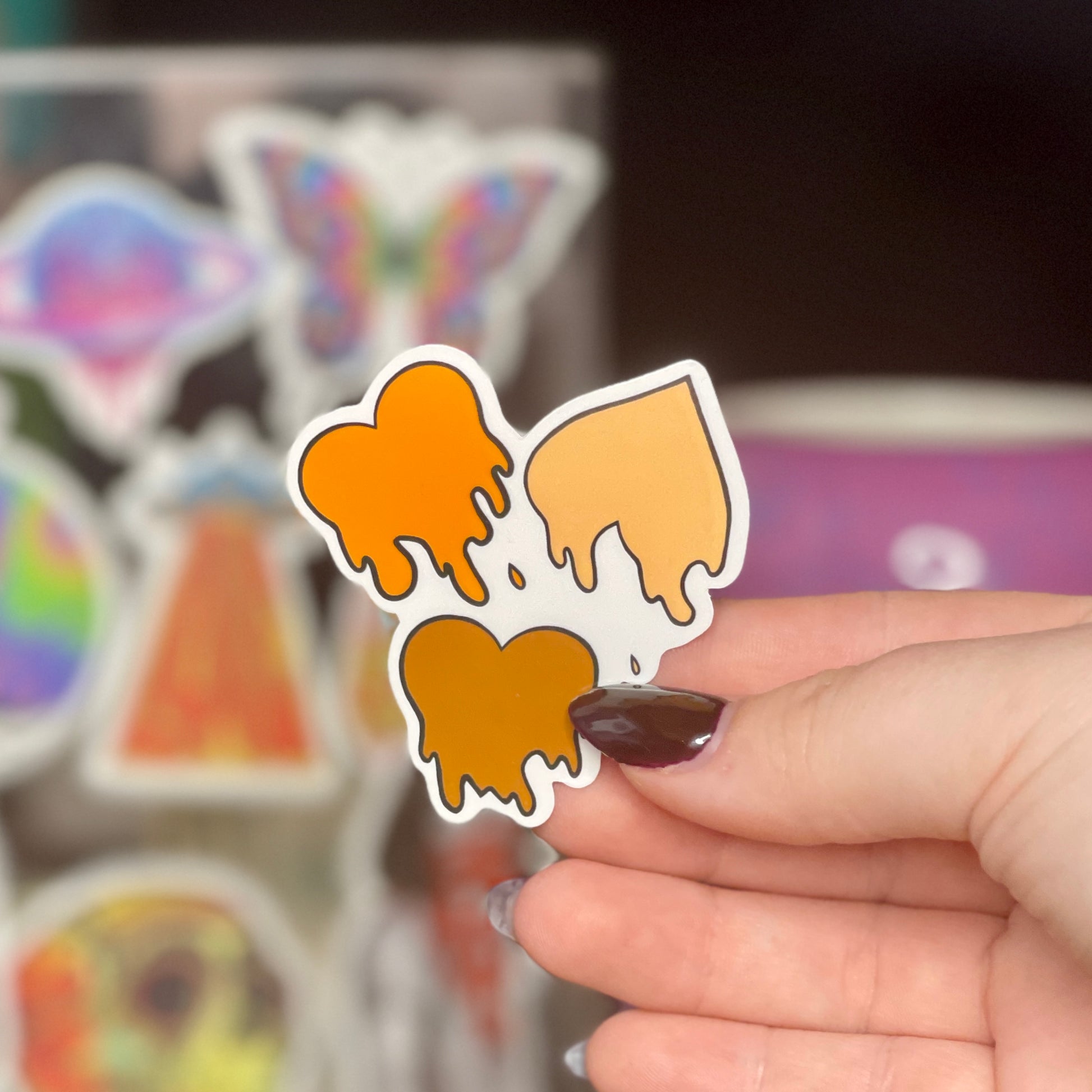 Orange Love Spills Here - Glossy Vinyl Sticker
